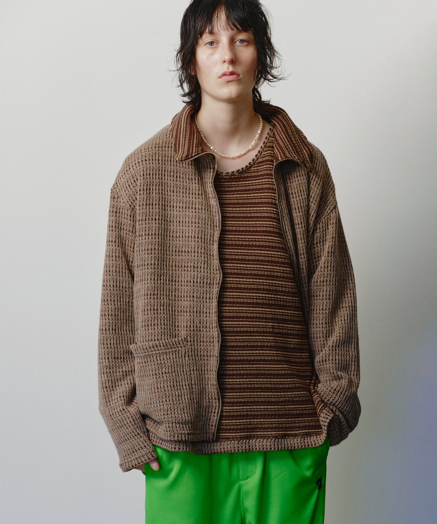 CHAIN STITCH KNIT ZIP CARDIGAN