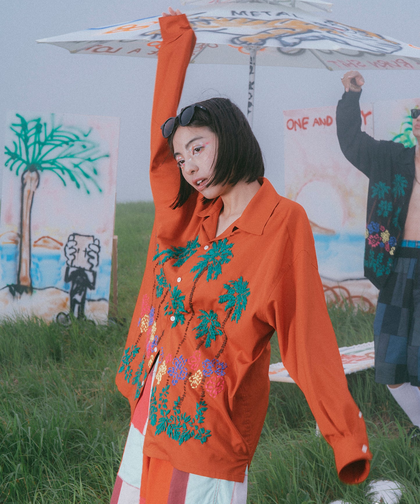 HAND EMBROIDERY ALOHA SHIRT