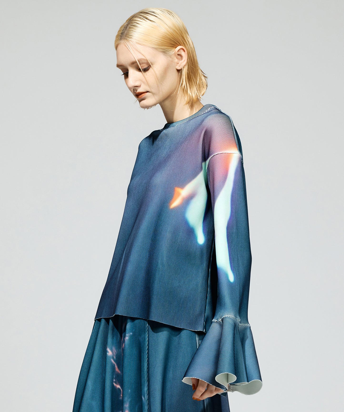 PRINT RIB FLARE SLEEVE C/S