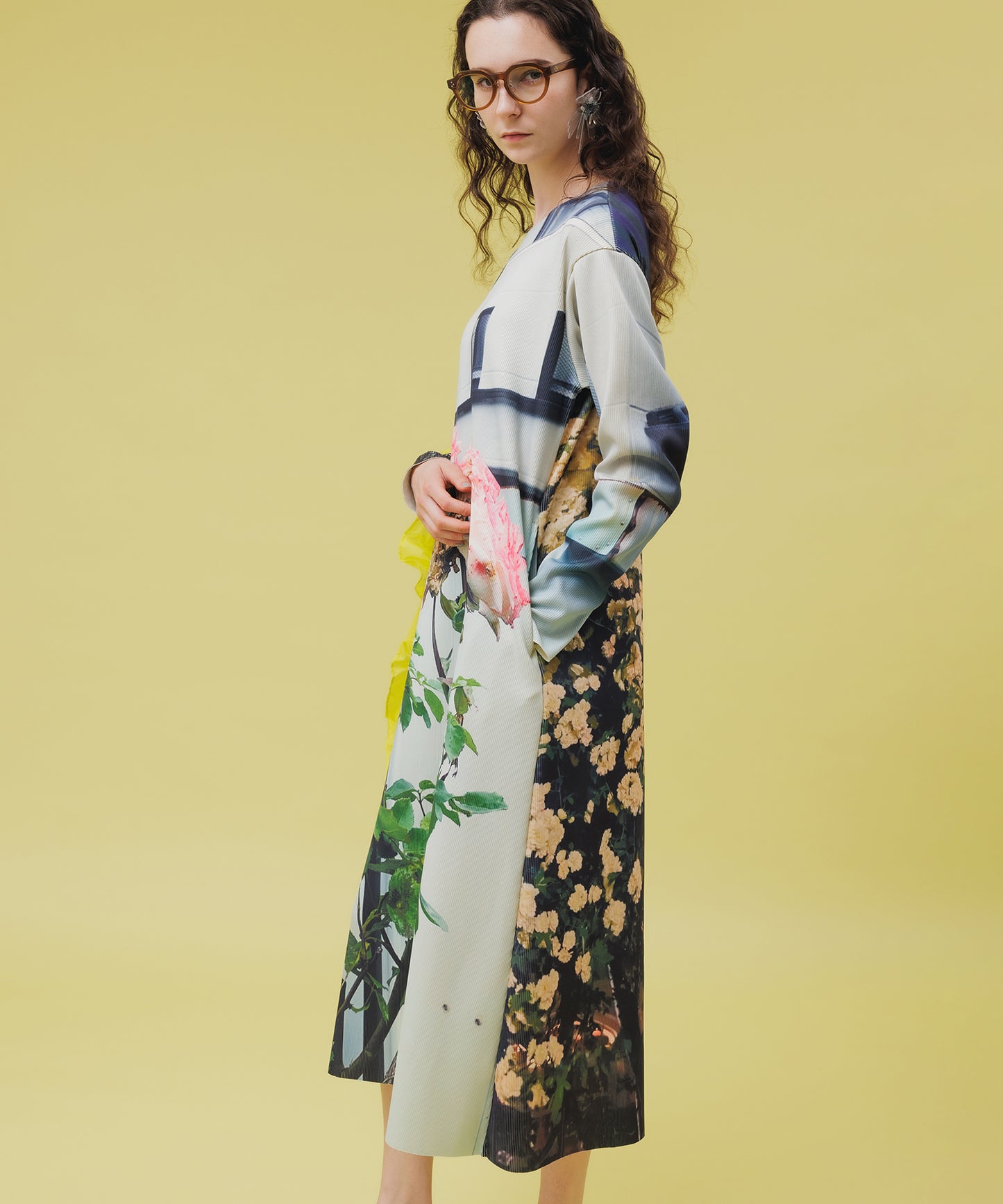 PRINT RIB LONG SLEEVE ONE-PIECE