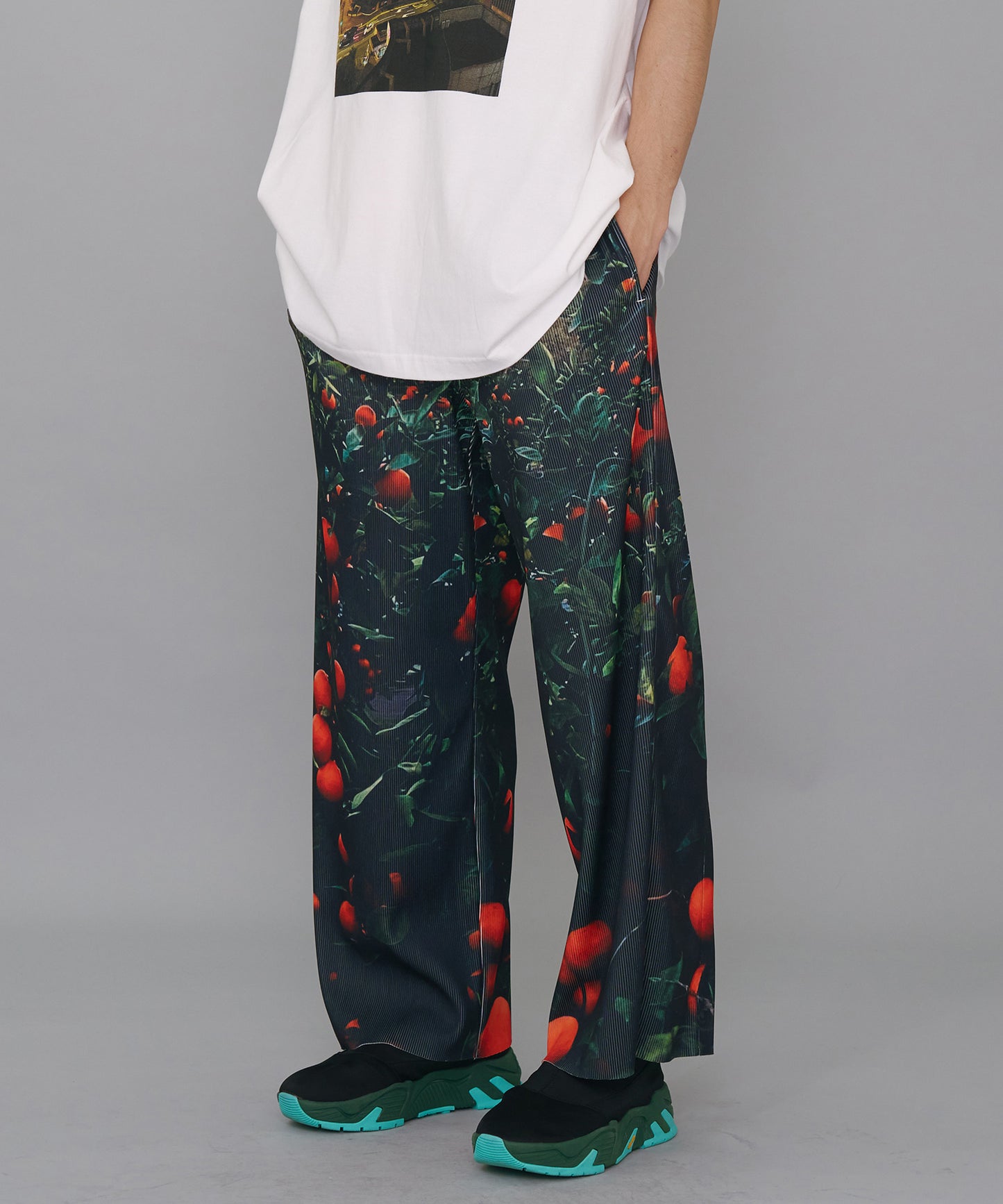 PRINT RIB WIDE PANTS
