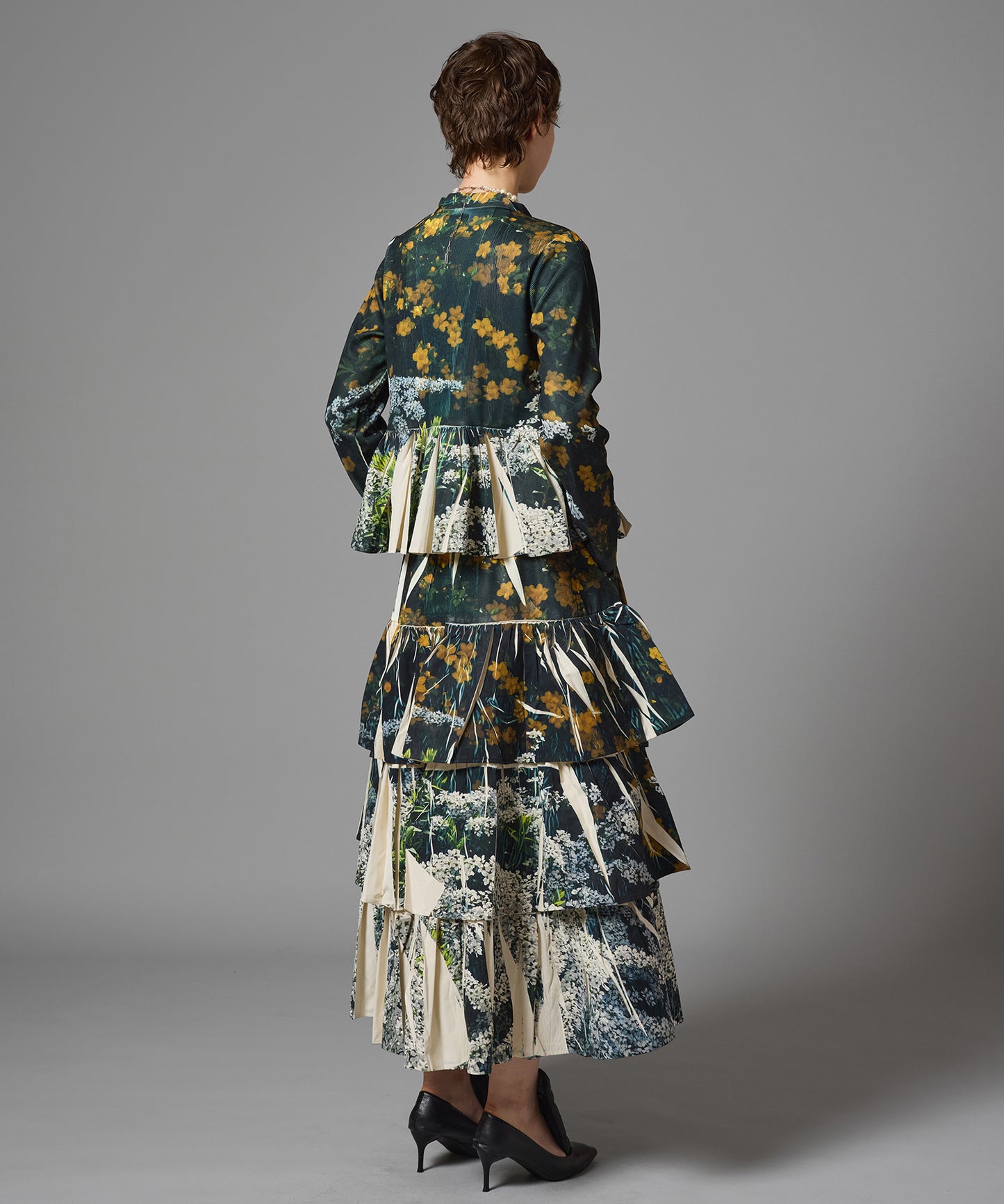 DIRECT PRINT RIB GATHER LONG SKIRT