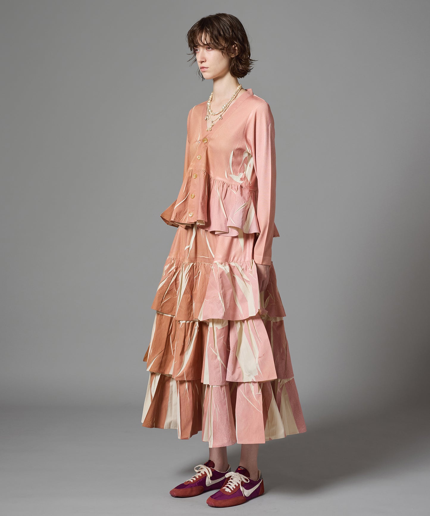 DIRECT PRINT RIB GATHER LONG SKIRT