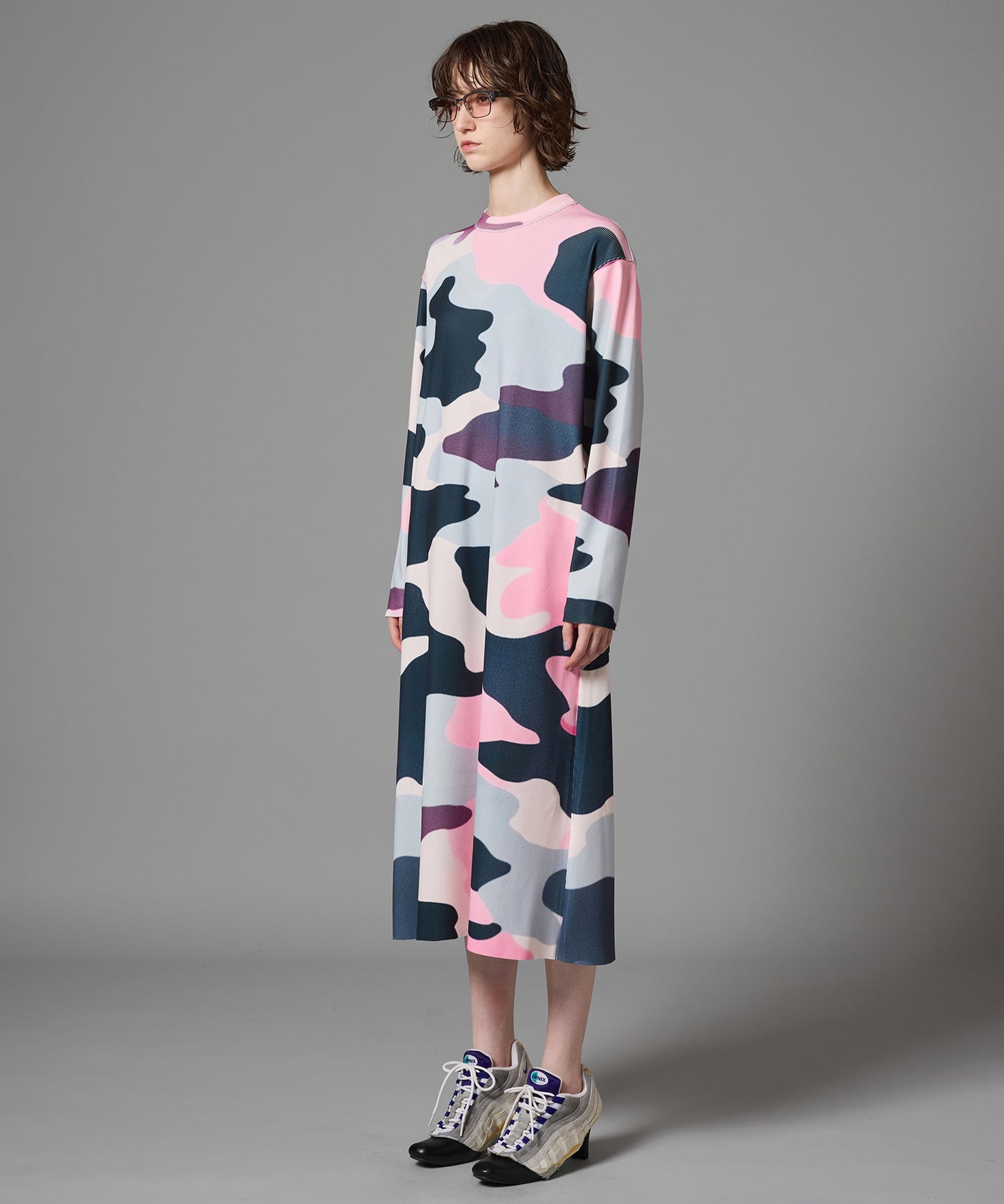 PRINT RIB L/S ONE-PIECE