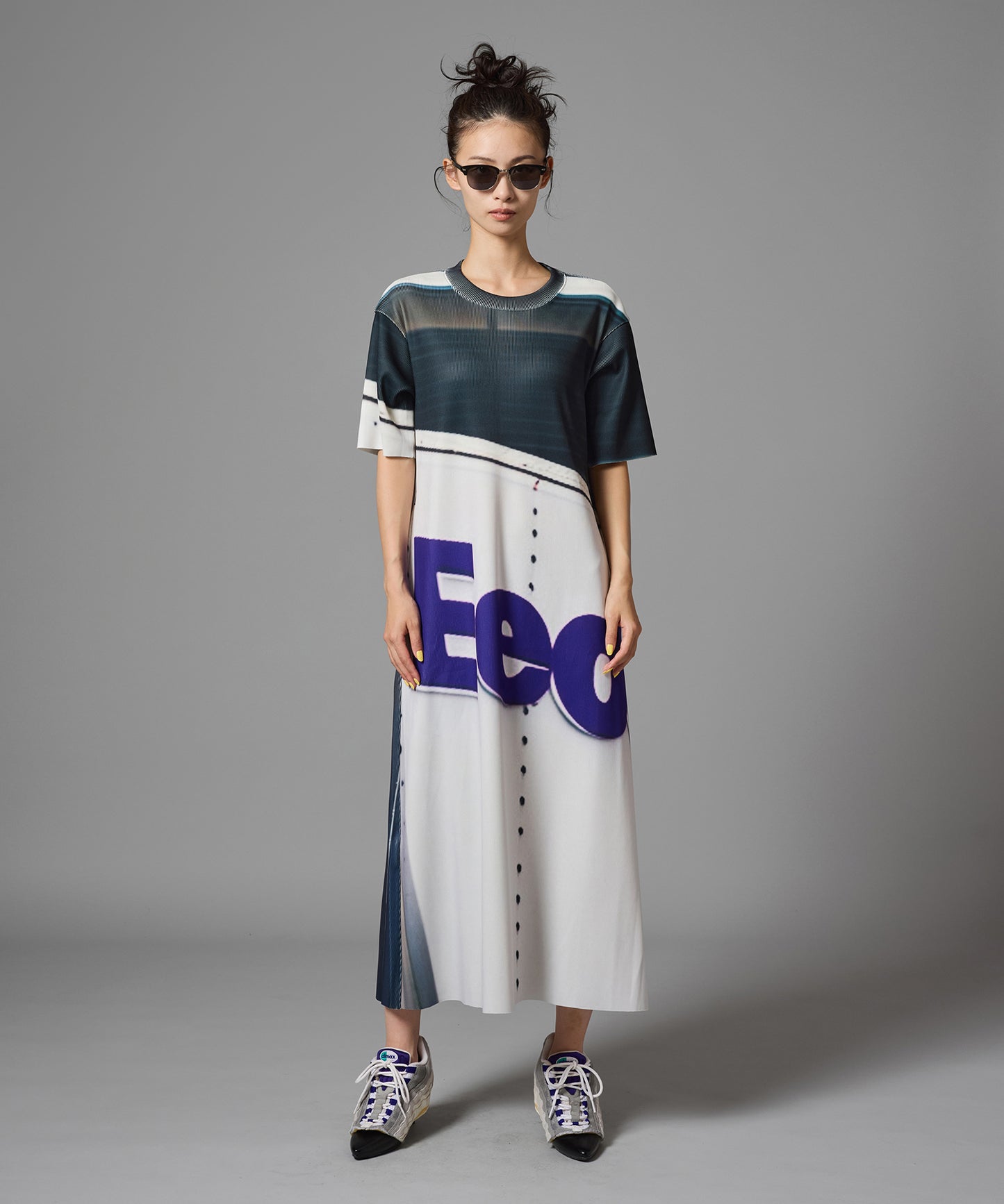 PRINT RIB HALF SLEEVE ONE-PIECE