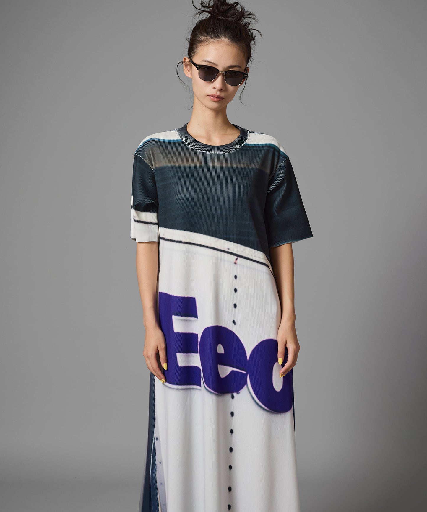 PRINT RIB HALF SLEEVE ONE-PIECE