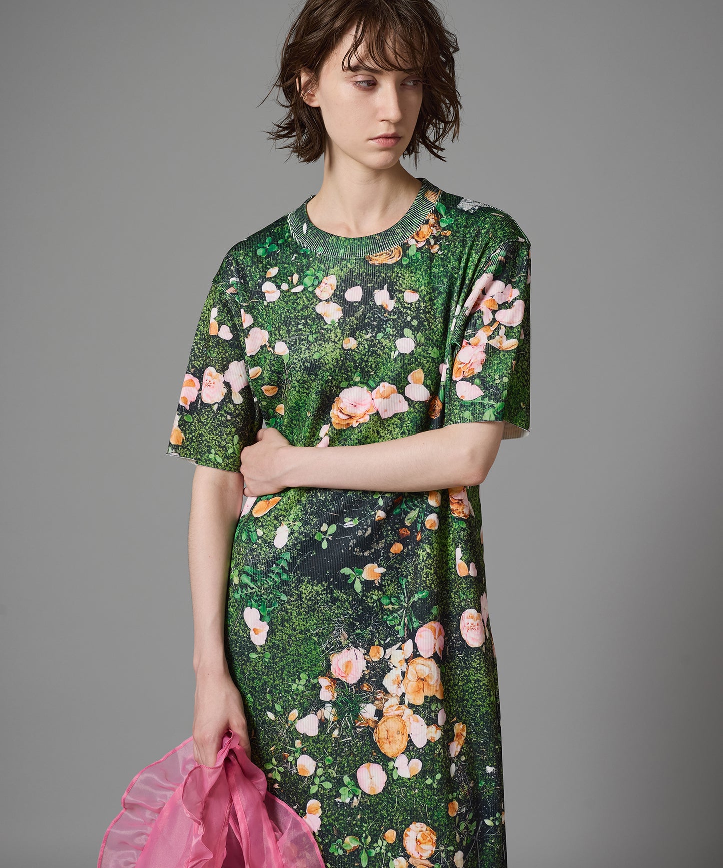 PRINT RIB HALF SLEEVE ONE-PIECE
