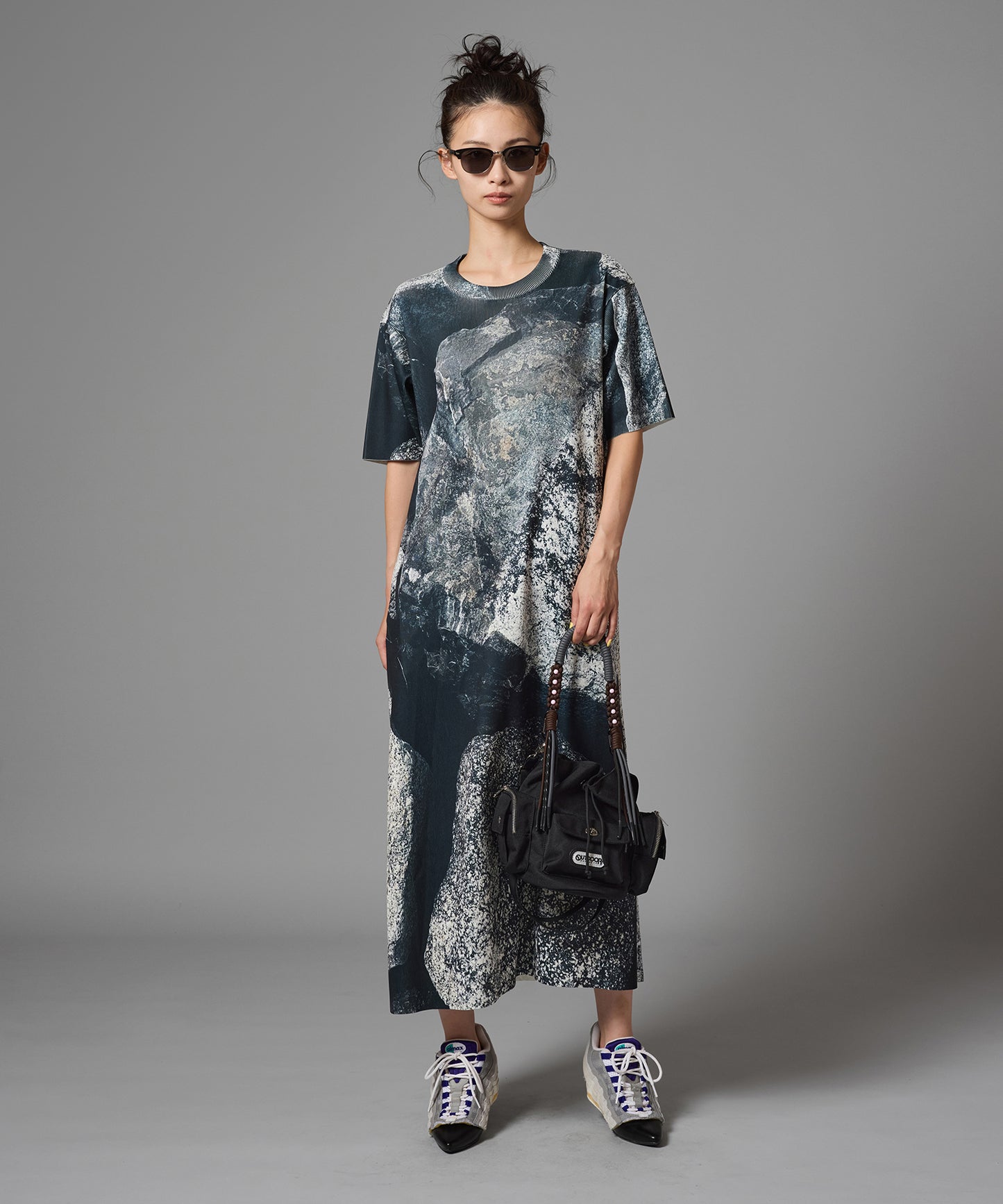 PRINT RIB HALF SLEEVE ONE-PIECE