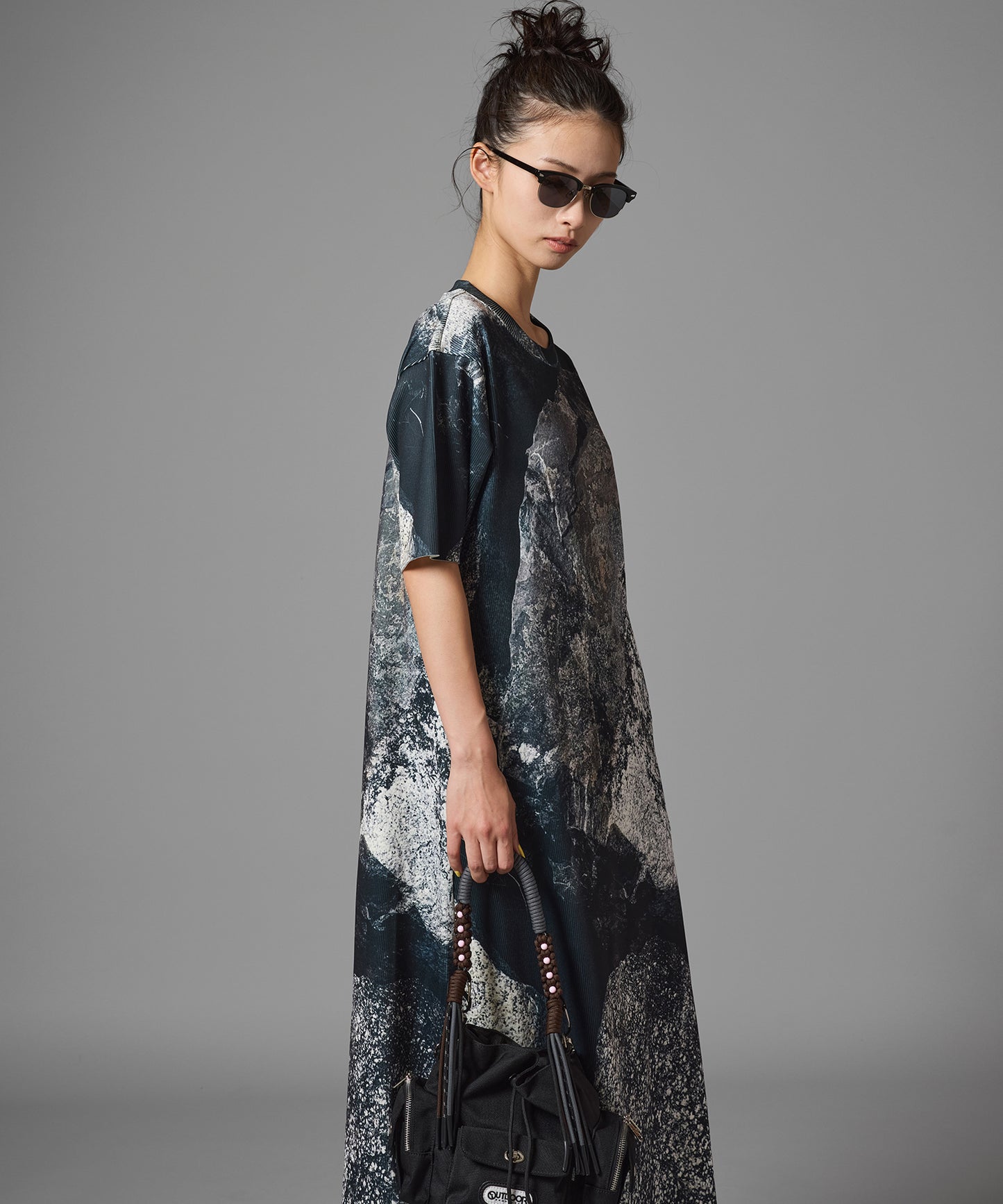 PRINT RIB HALF SLEEVE ONE-PIECE