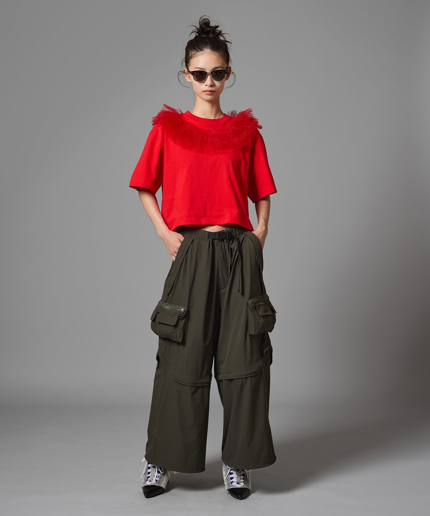 FRILL TULLE COLLAR T-SHIRT