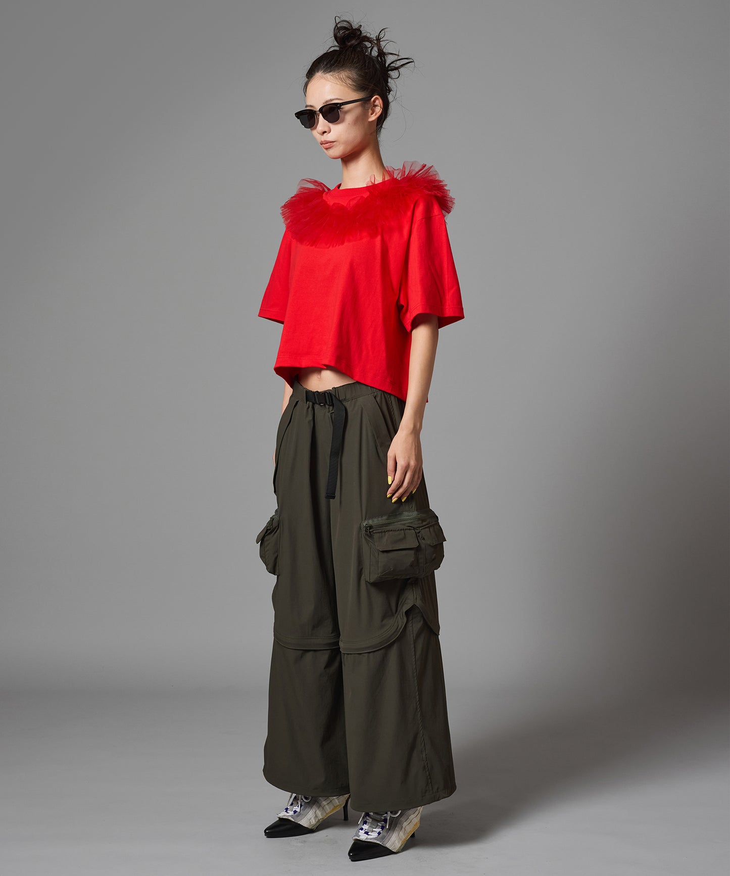 FRILL TULLE COLLAR T-SHIRT