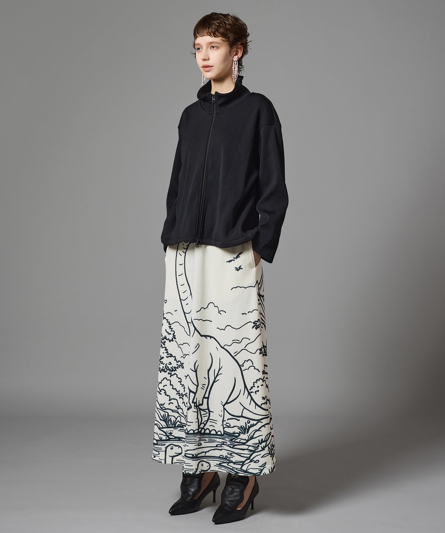 PRINT RIB LONG SKIRT