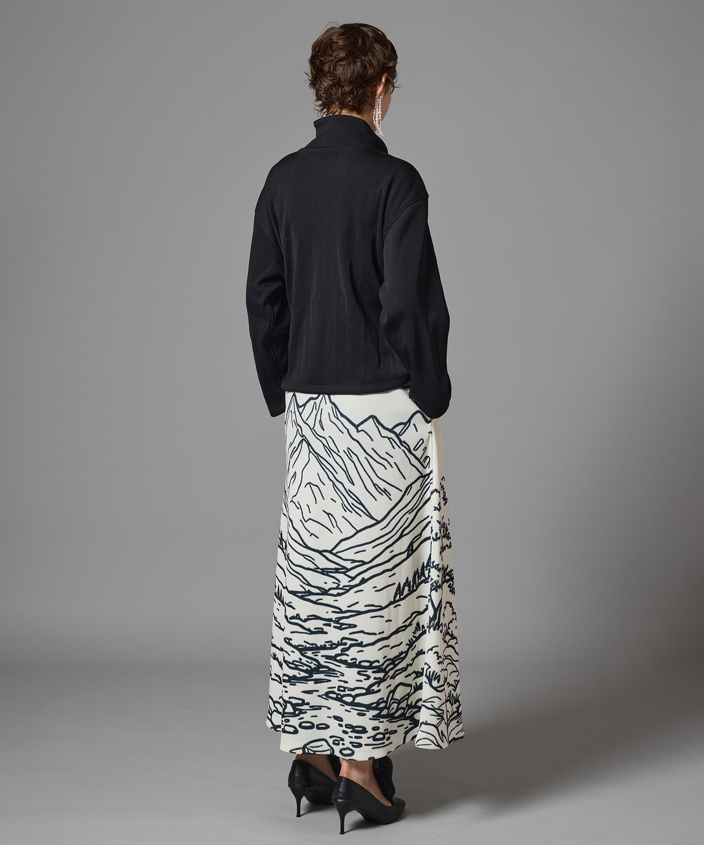 PRINT RIB LONG SKIRT