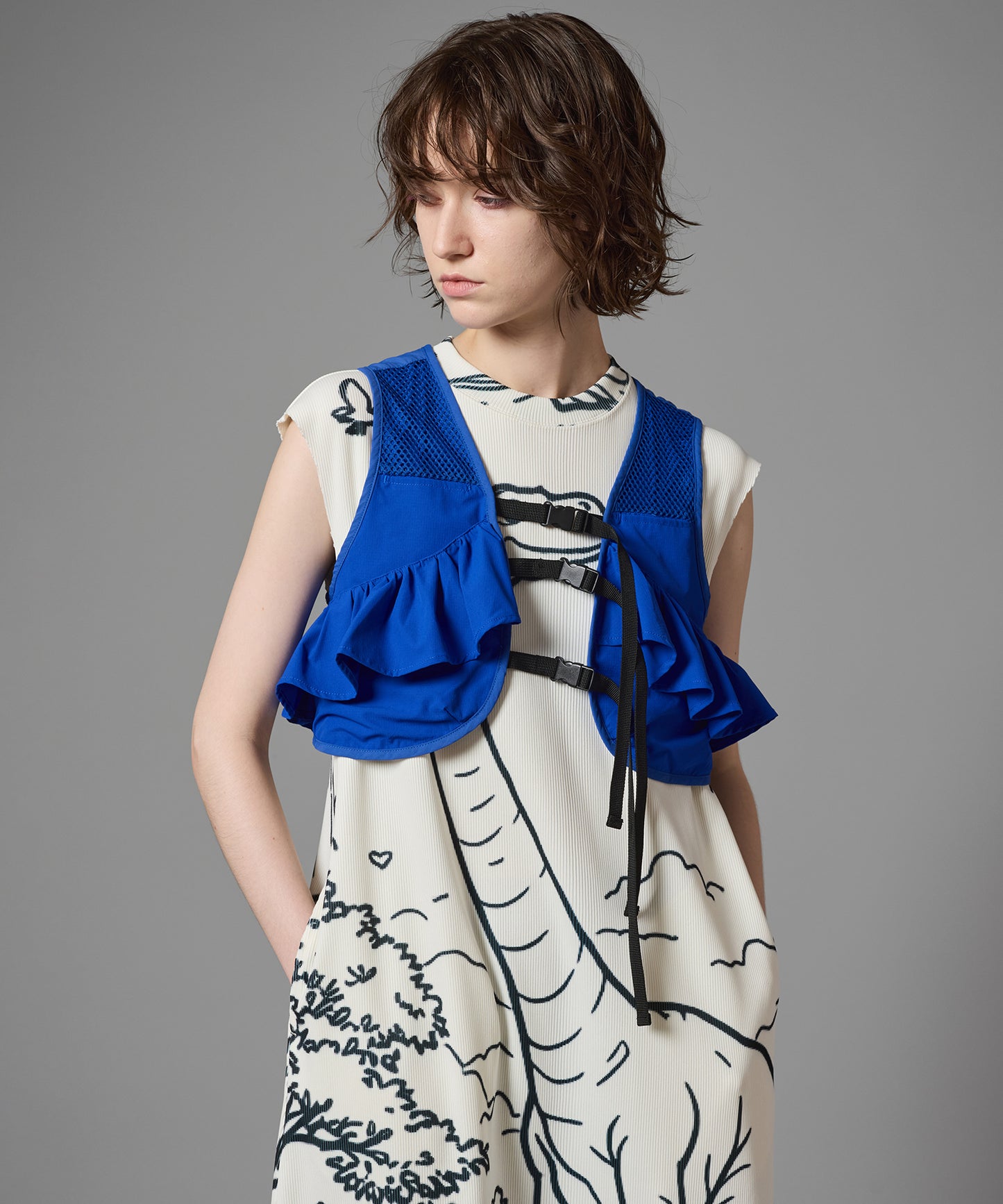 PRINT RIB NO SLEEVE ONE-PIECE