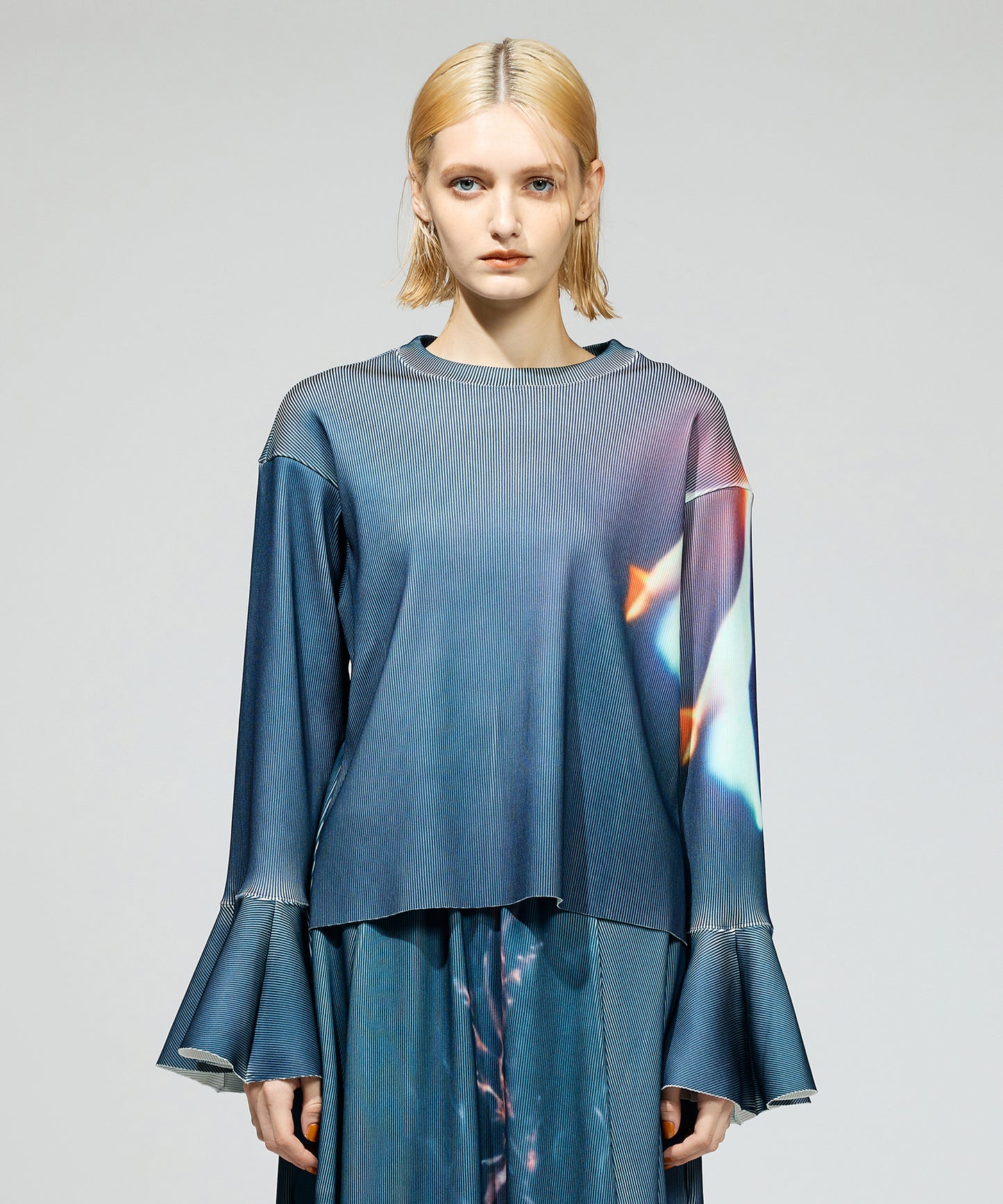 PRINT RIB FLARE SLEEVE C/S