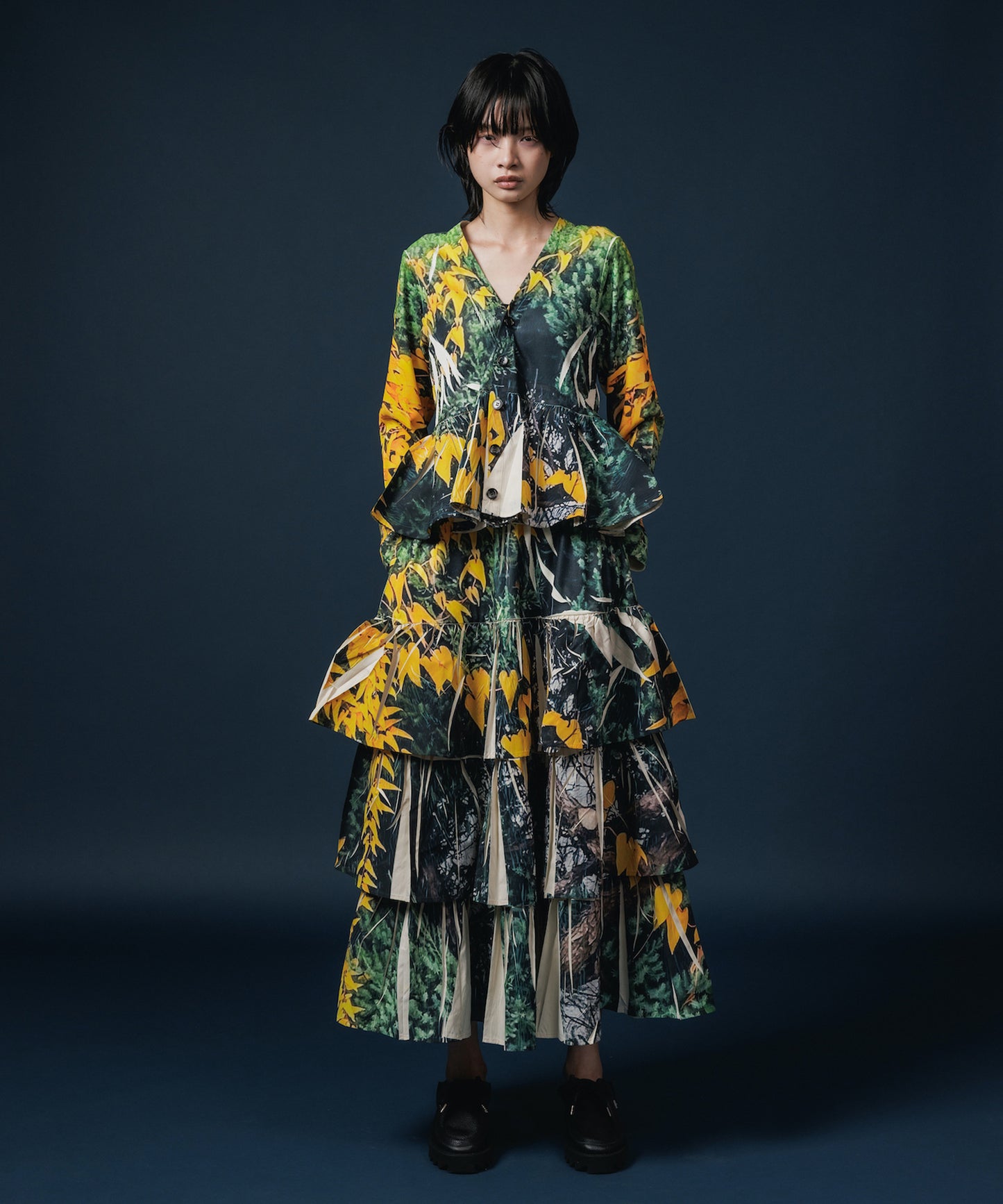 DIRECT PRINT RIB GATHER CARDIGAN 【納期8月下旬】