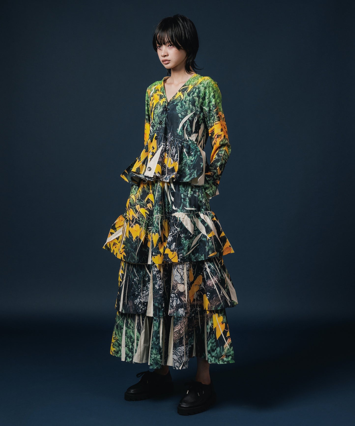 DIRECT PRINT RIB GATHER CARDIGAN 【納期8月下旬】