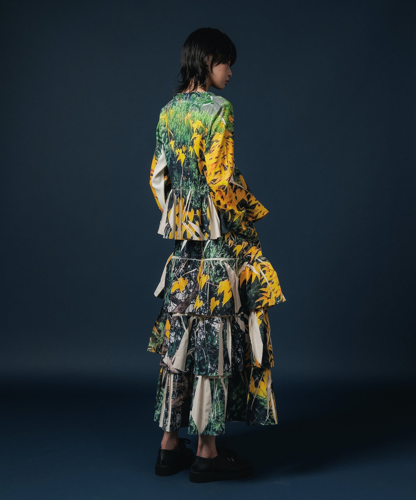 DIRECT PRINT RIB GATHER CARDIGAN 【納期8月下旬】