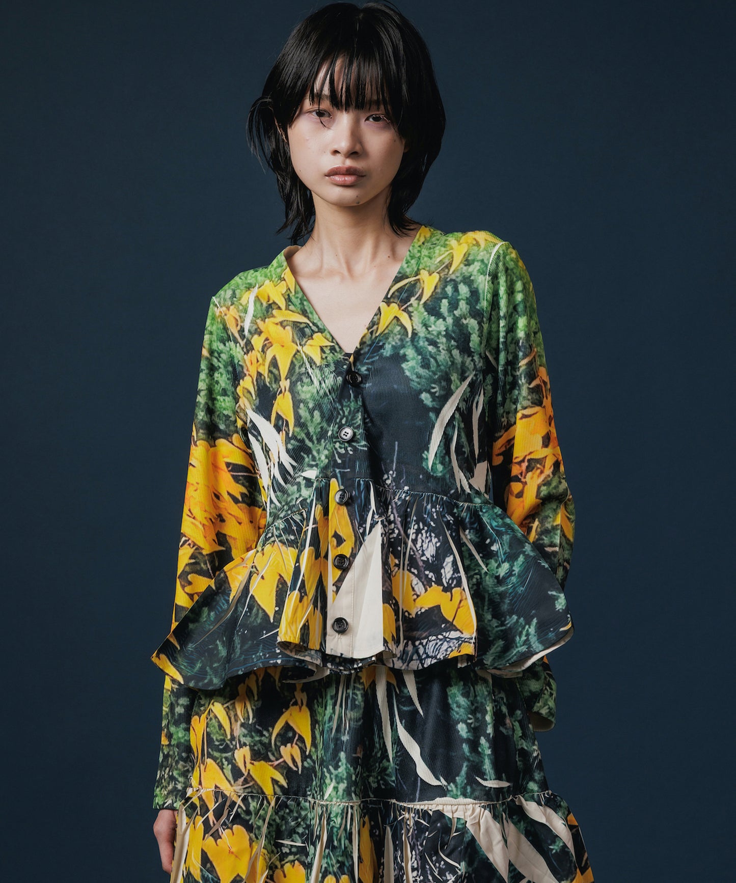 DIRECT PRINT RIB GATHER CARDIGAN 【納期8月下旬】
