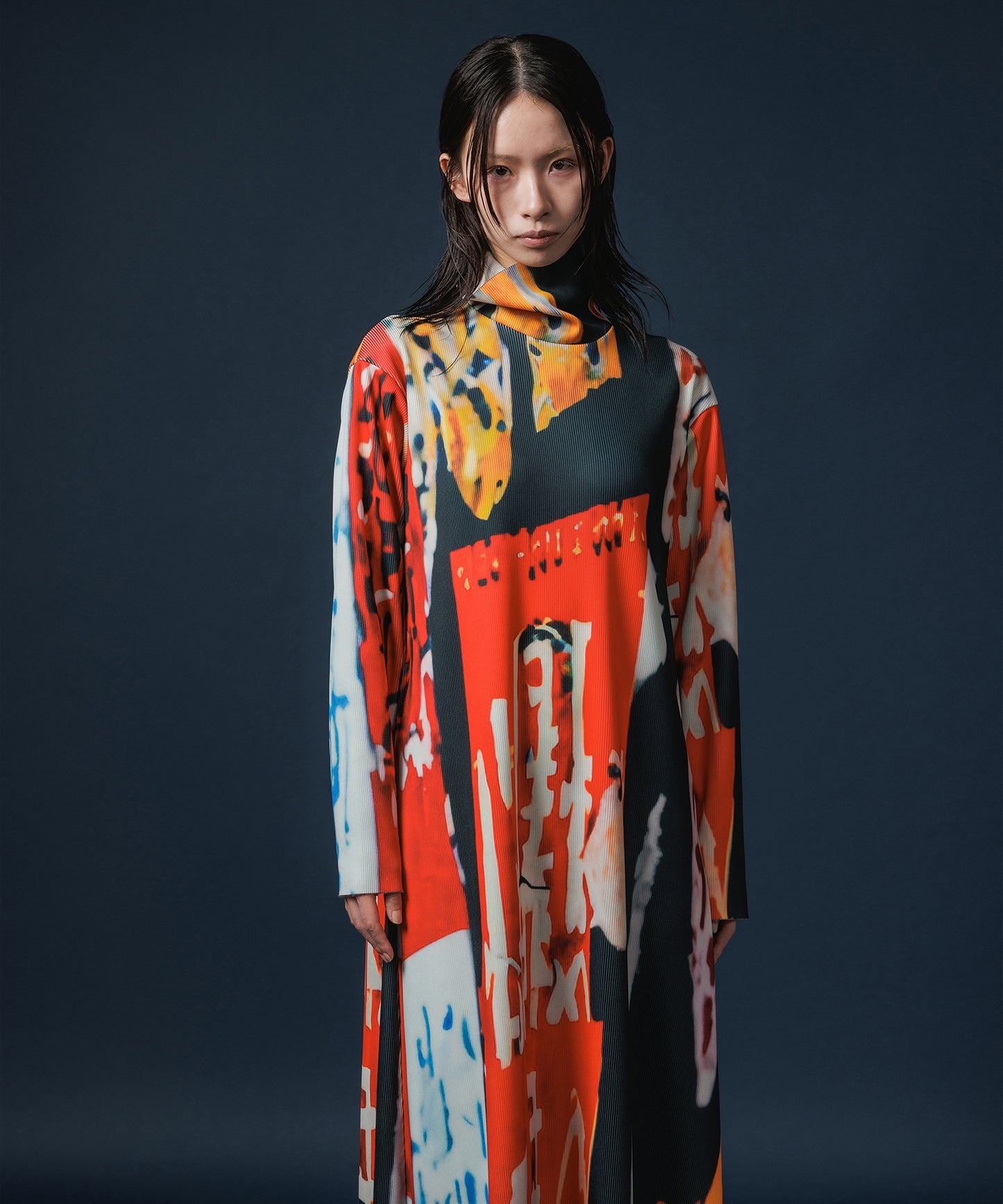 PRINT RIB HI-NECK ONE-PIECE【納期10月下旬】