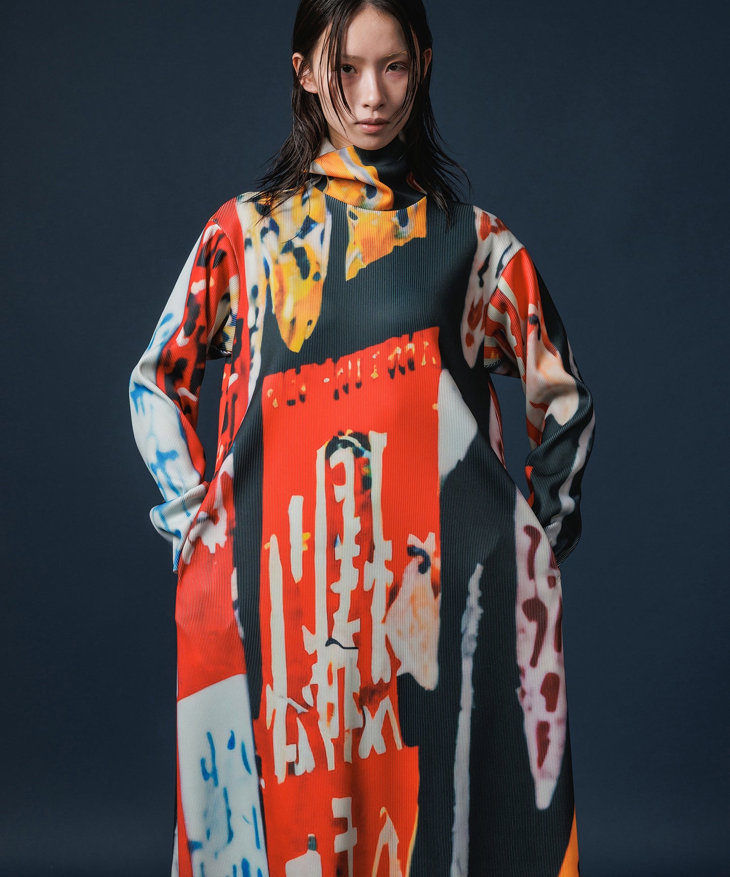 PRINT RIB HI-NECK ONE-PIECE【納期10月下旬】
