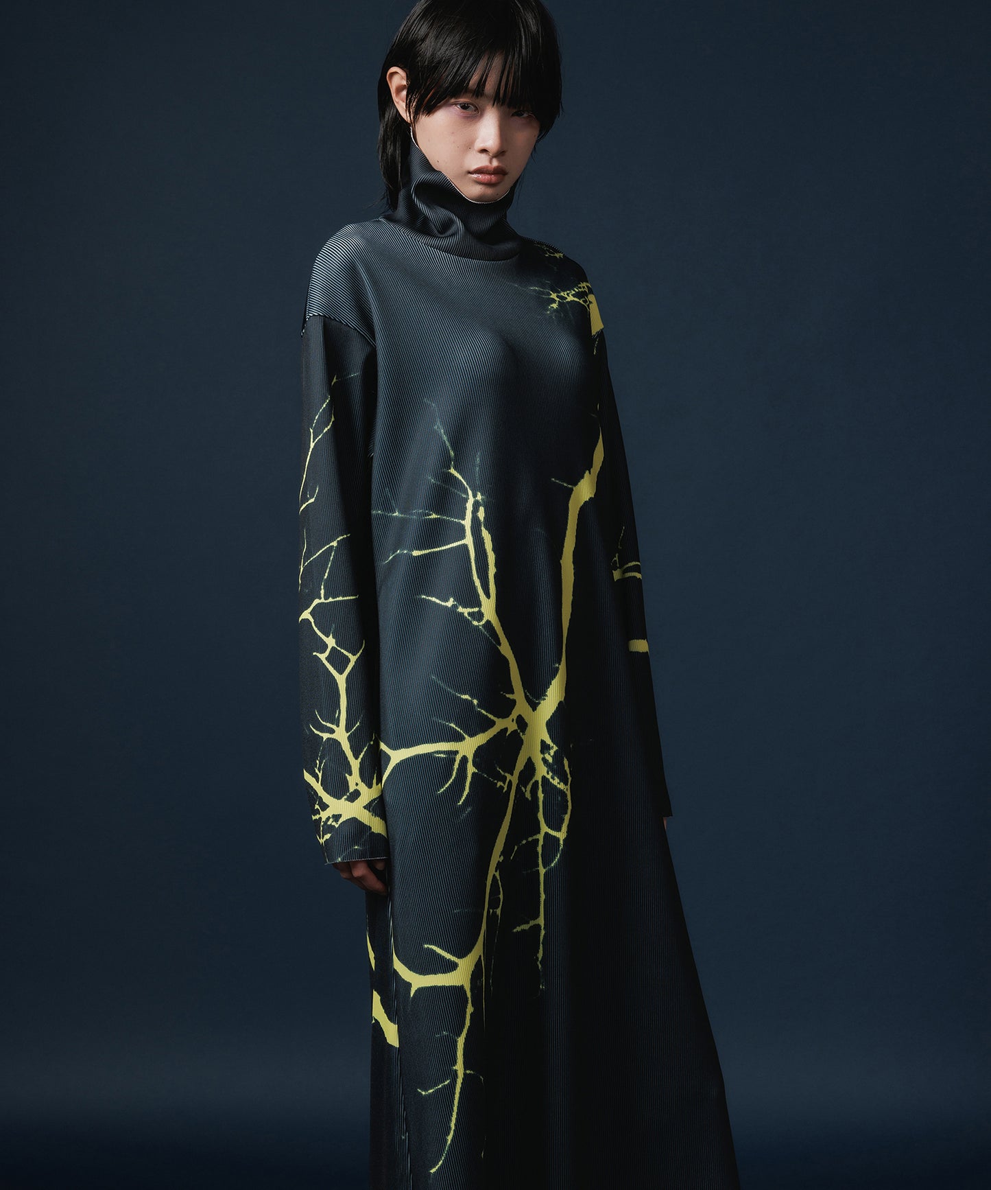 PRINT RIB HI-NECK ONE-PIECE【納期10月下旬】