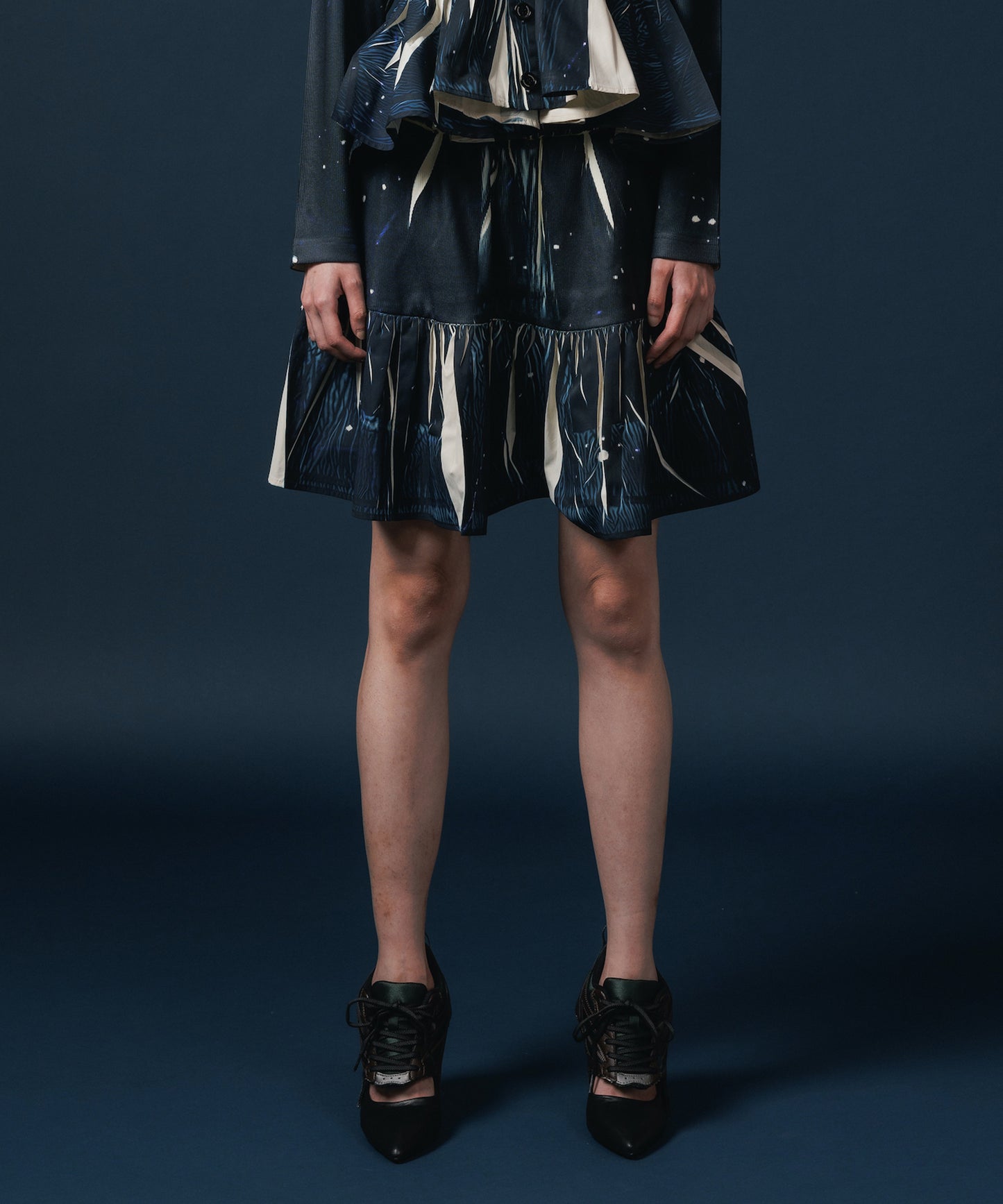DIRECT PRINT RIB GATHER MINI SKIRT 【納期8月下旬】