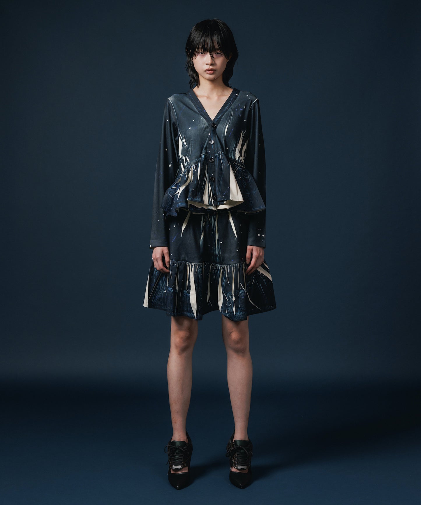 DIRECT PRINT RIB GATHER MINI SKIRT 【納期8月下旬】