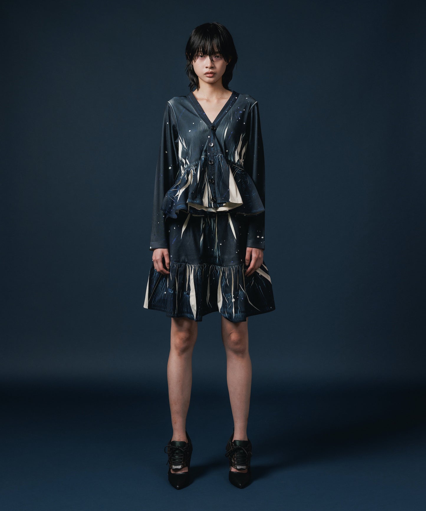 DIRECT PRINT RIB GATHER CARDIGAN 【納期8月下旬】