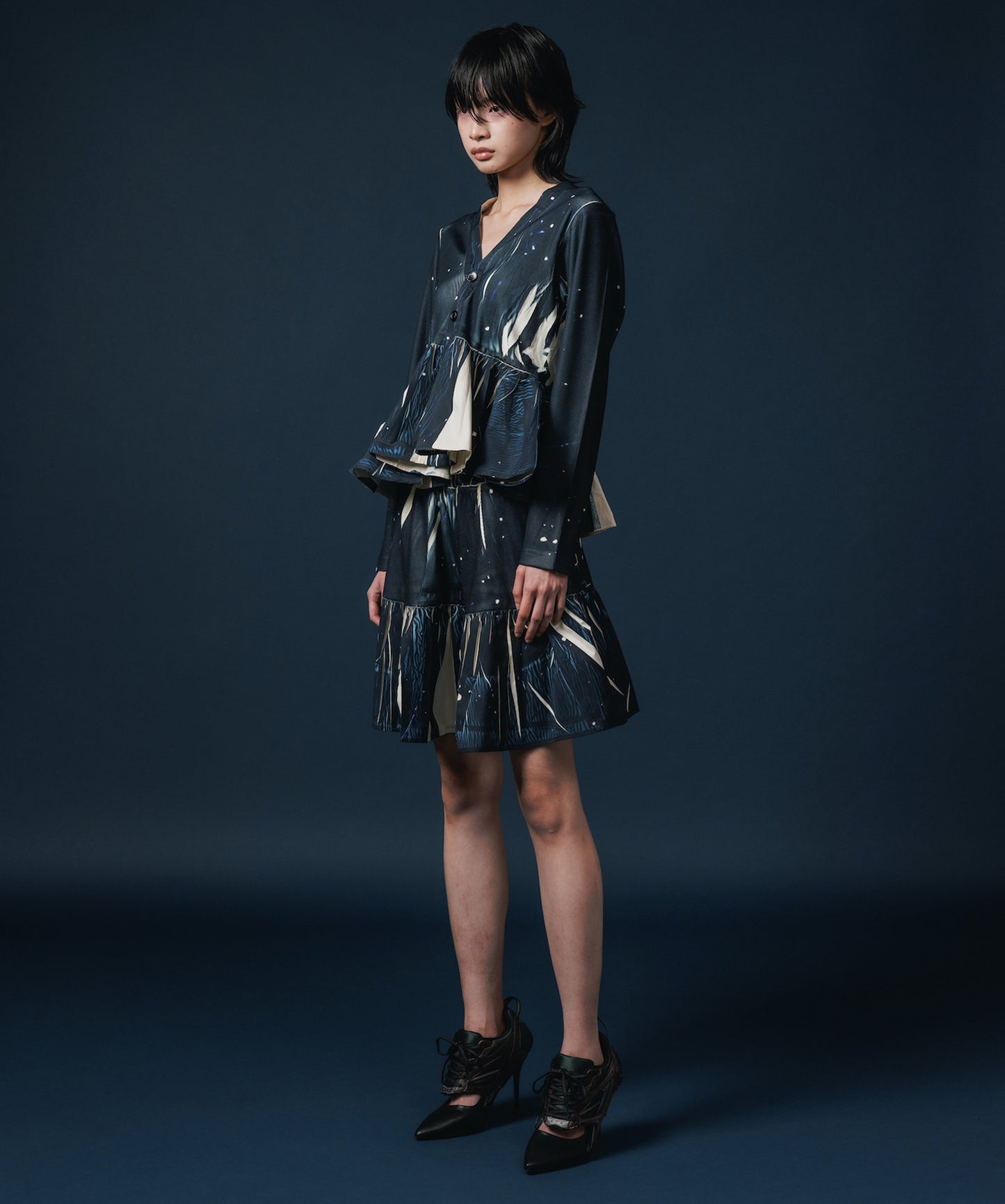 DIRECT PRINT RIB GATHER MINI SKIRT 【納期8月下旬】