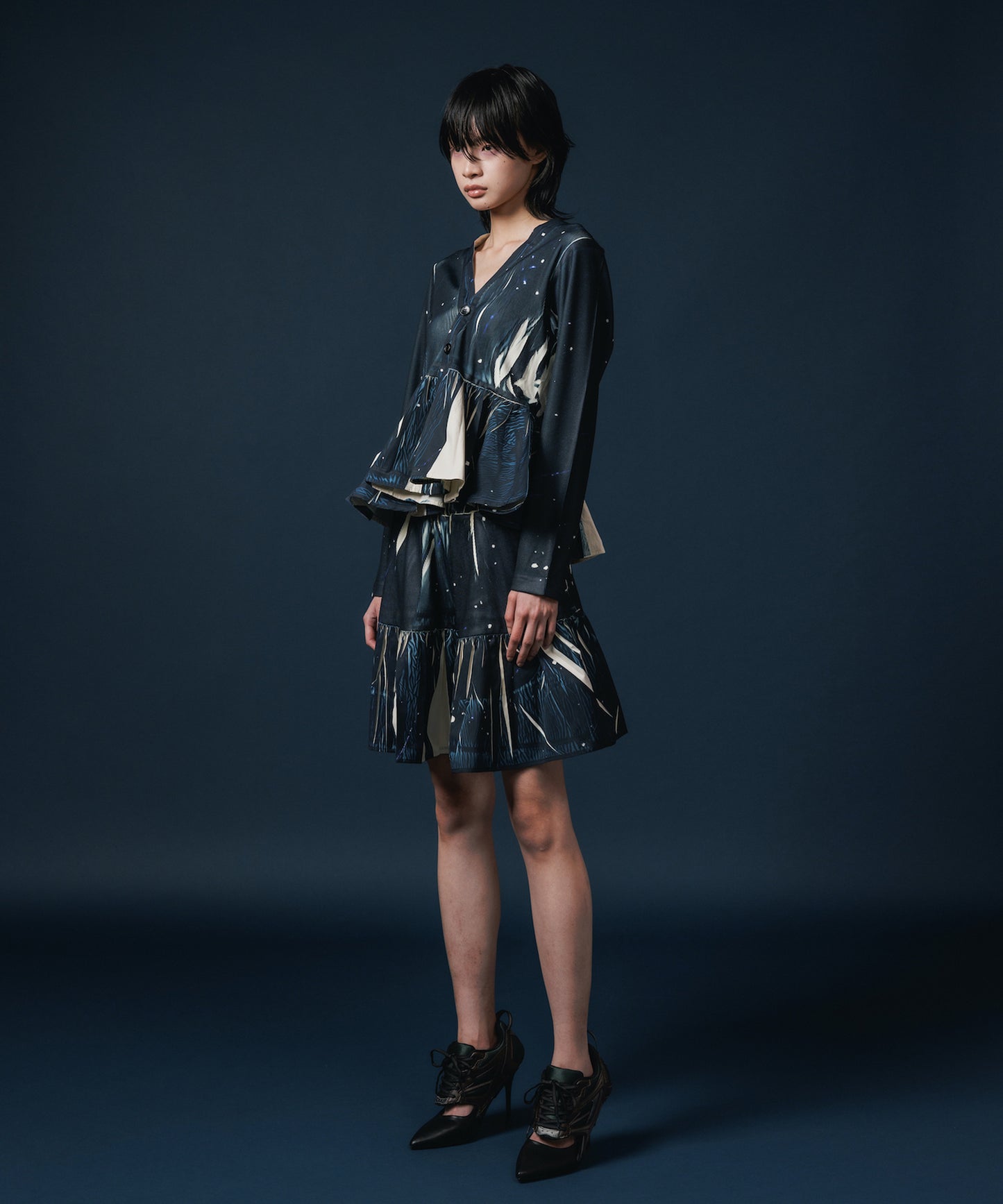 DIRECT PRINT RIB GATHER CARDIGAN 【納期8月下旬】