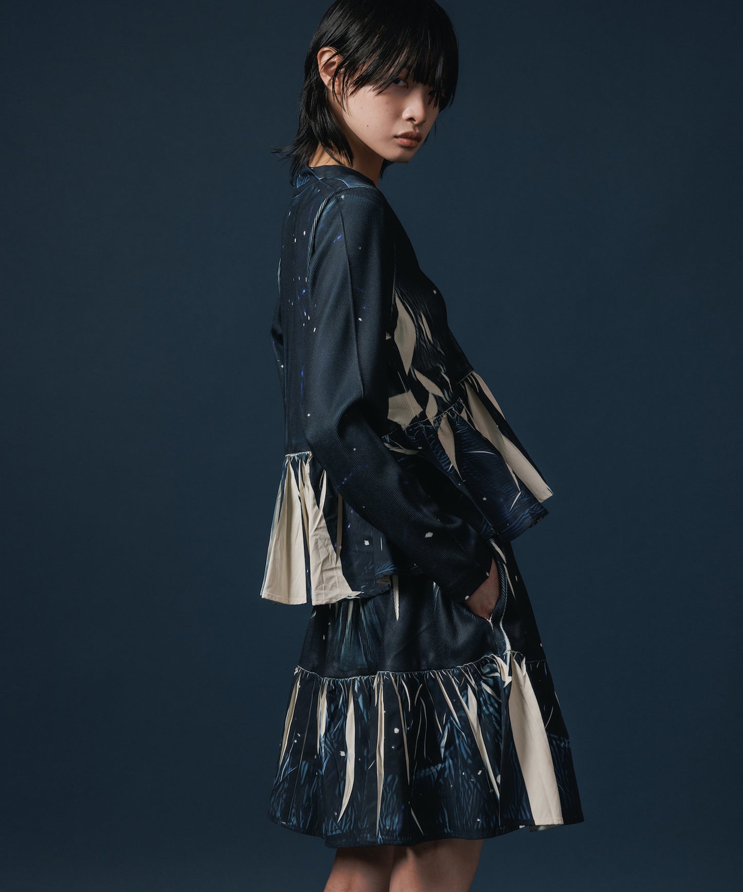 DIRECT PRINT RIB GATHER MINI SKIRT 【納期8月下旬】