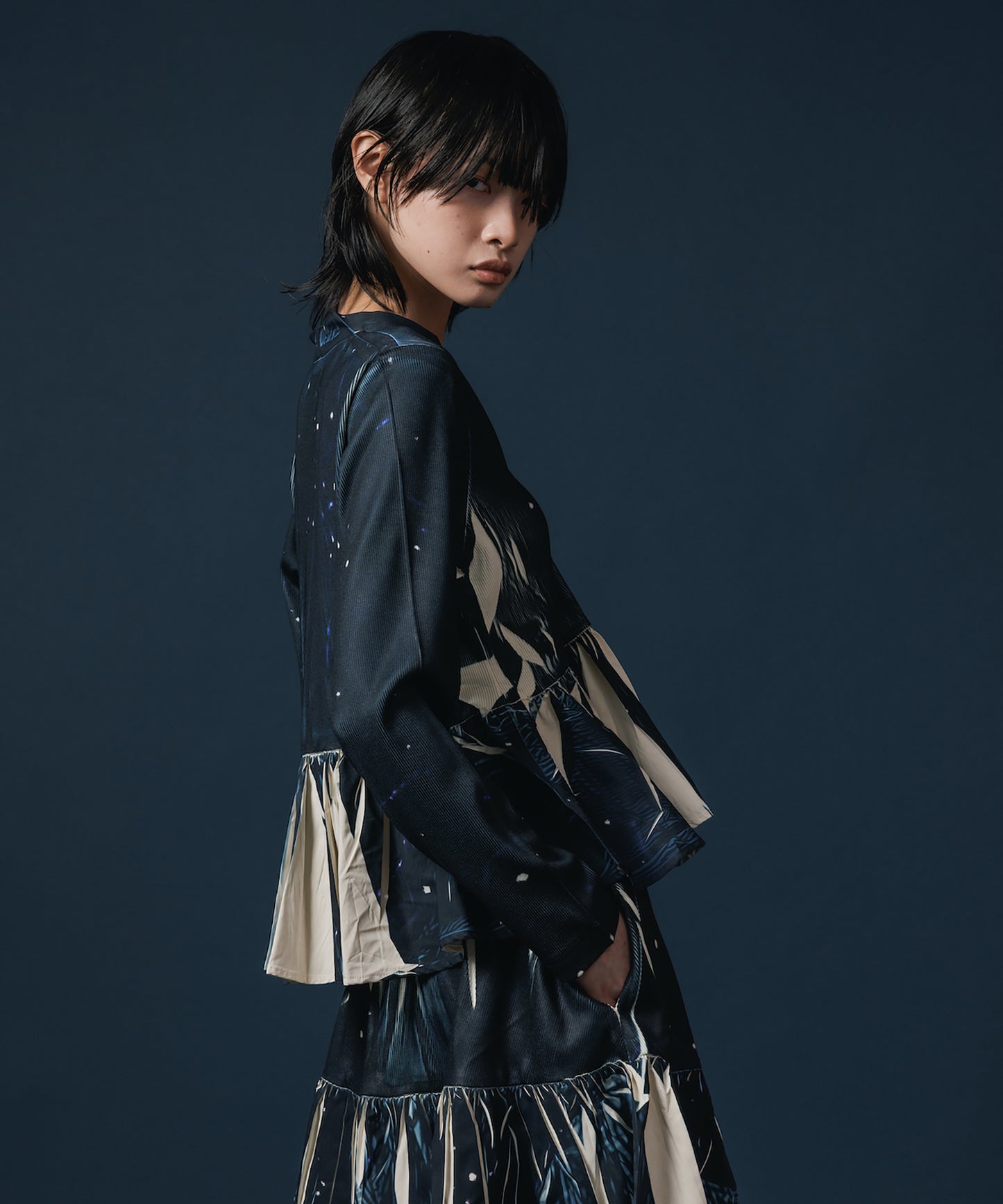 DIRECT PRINT RIB GATHER CARDIGAN 【納期8月下旬】