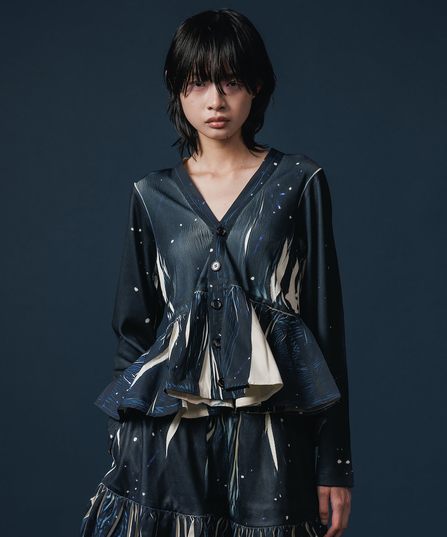 DIRECT PRINT RIB GATHER CARDIGAN 【納期8月下旬】