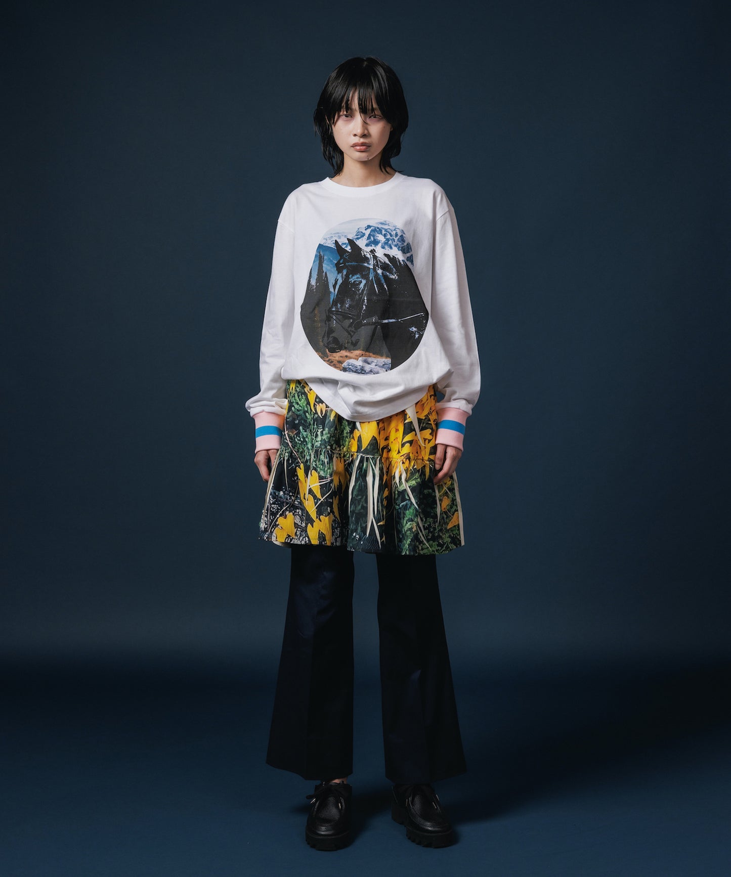 DIRECT PRINT RIB GATHER MINI SKIRT 【納期8月下旬】