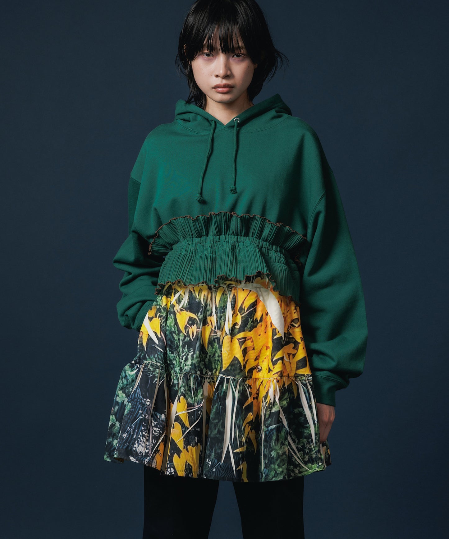 DIRECT PRINT RIB GATHER MINI SKIRT 【納期8月下旬】