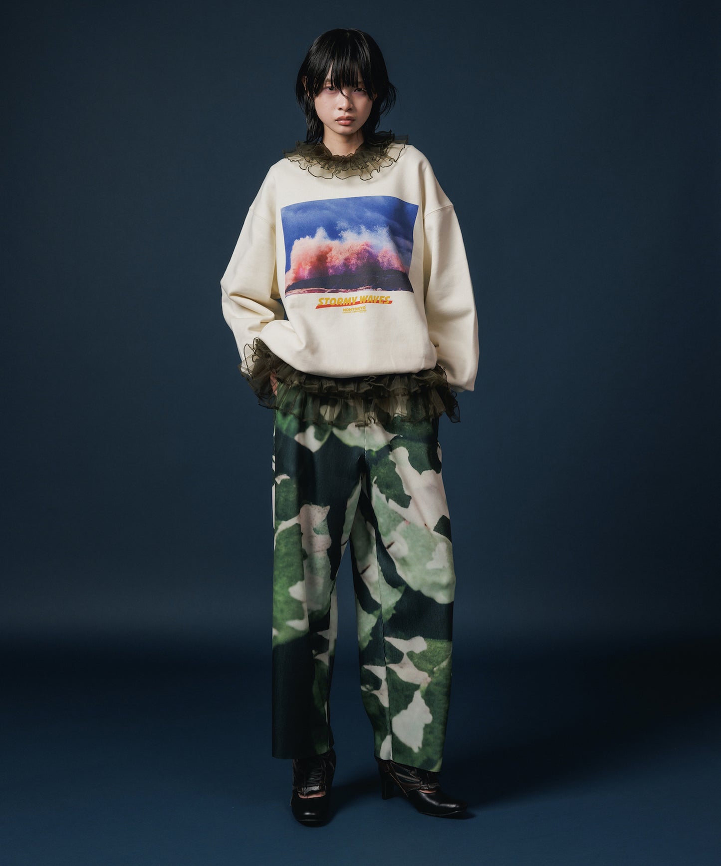 PRINT RIB WIDE PANTS【納期10月下旬】