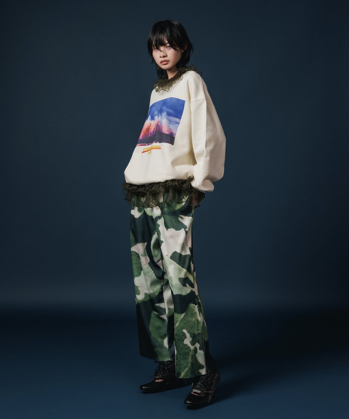 PRINT RIB WIDE PANTS【納期10月下旬】