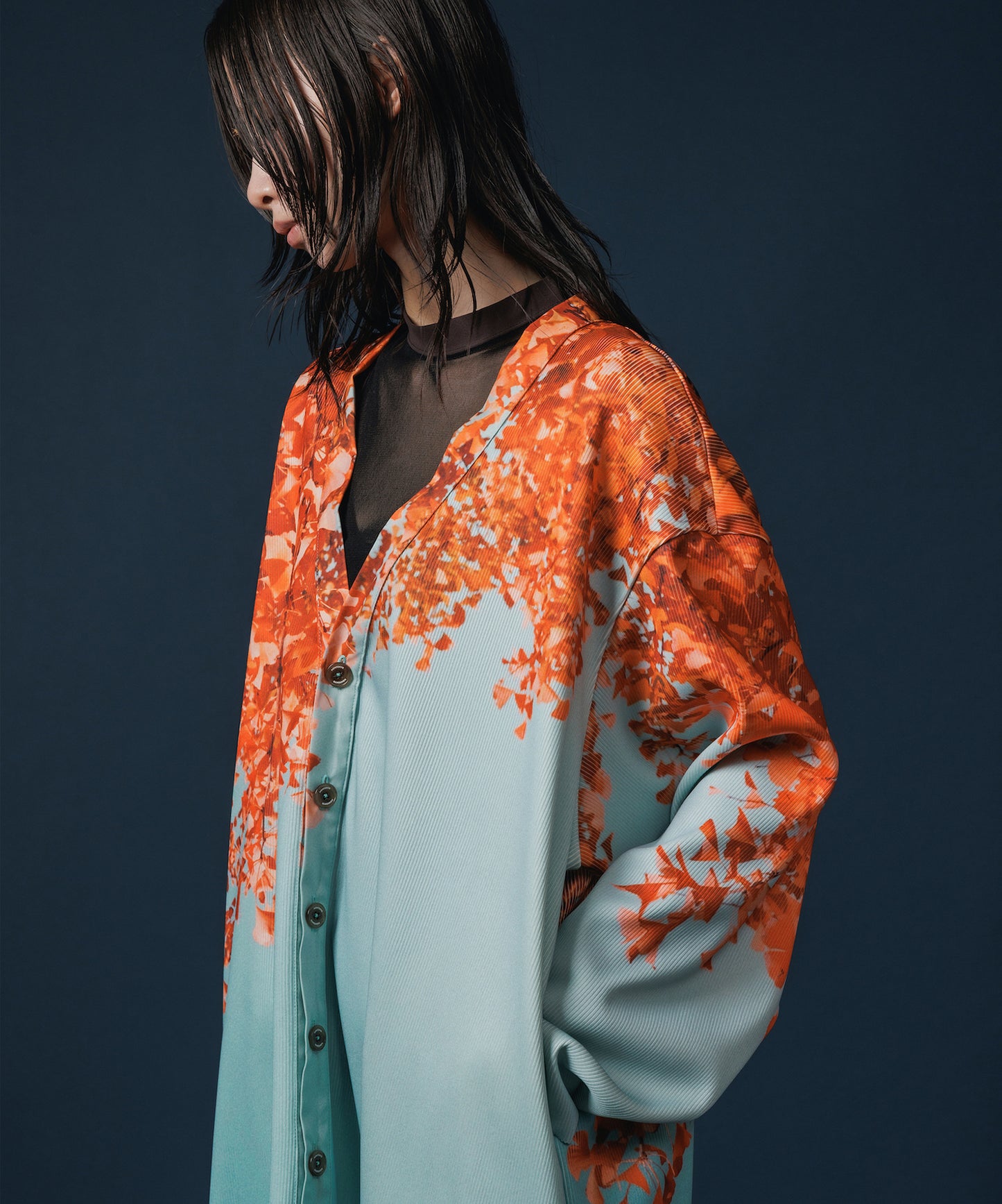 PRINT RIB BIG CARDIGAN 【納期9月下旬】