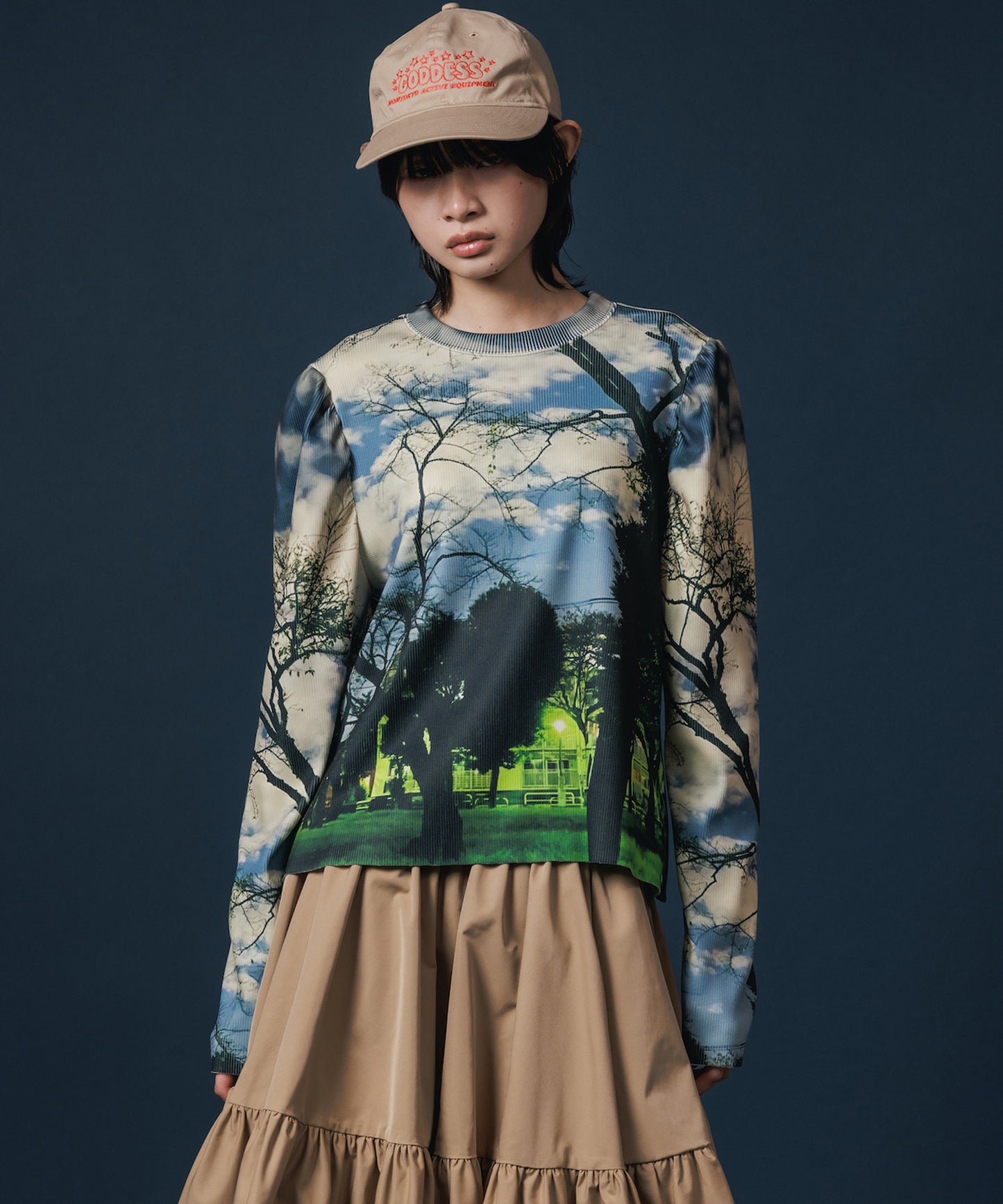 PRINT RIB PUFF SLEEVE C/S 【納期8月下旬】