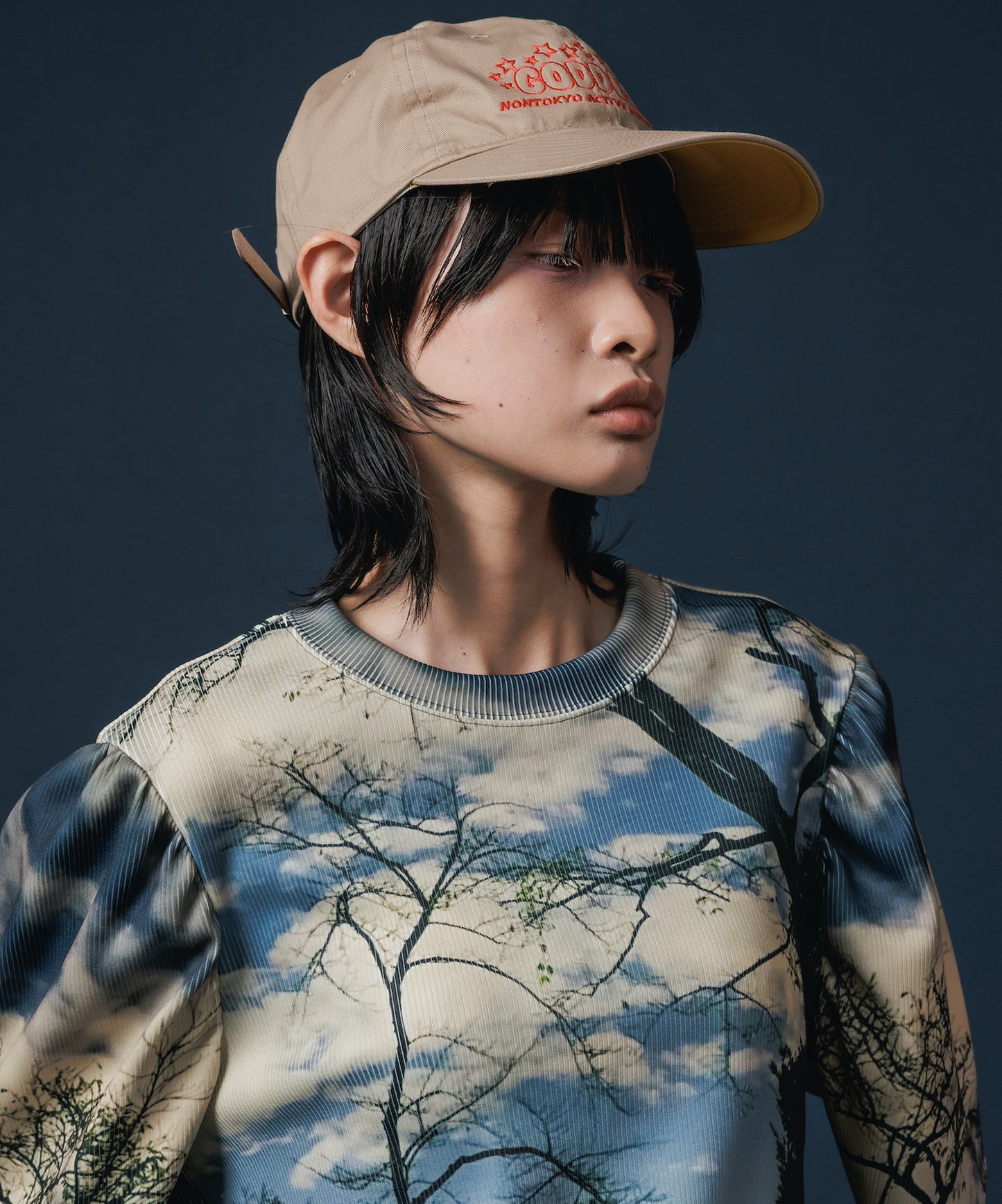 PRINT RIB PUFF SLEEVE C/S 【納期8月下旬】