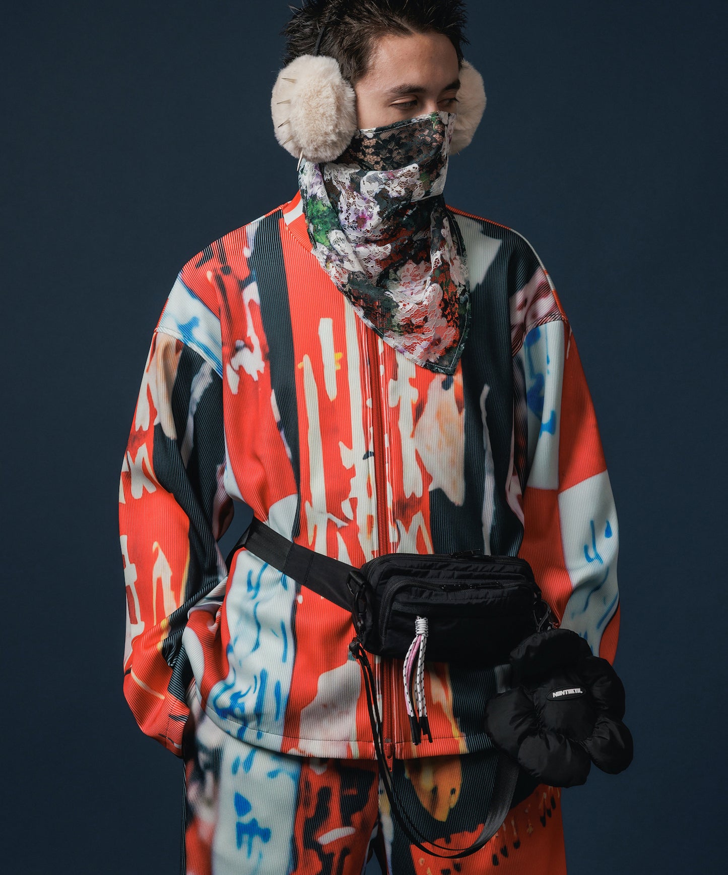 PRINT RIB ZIP-UP BLOUSON