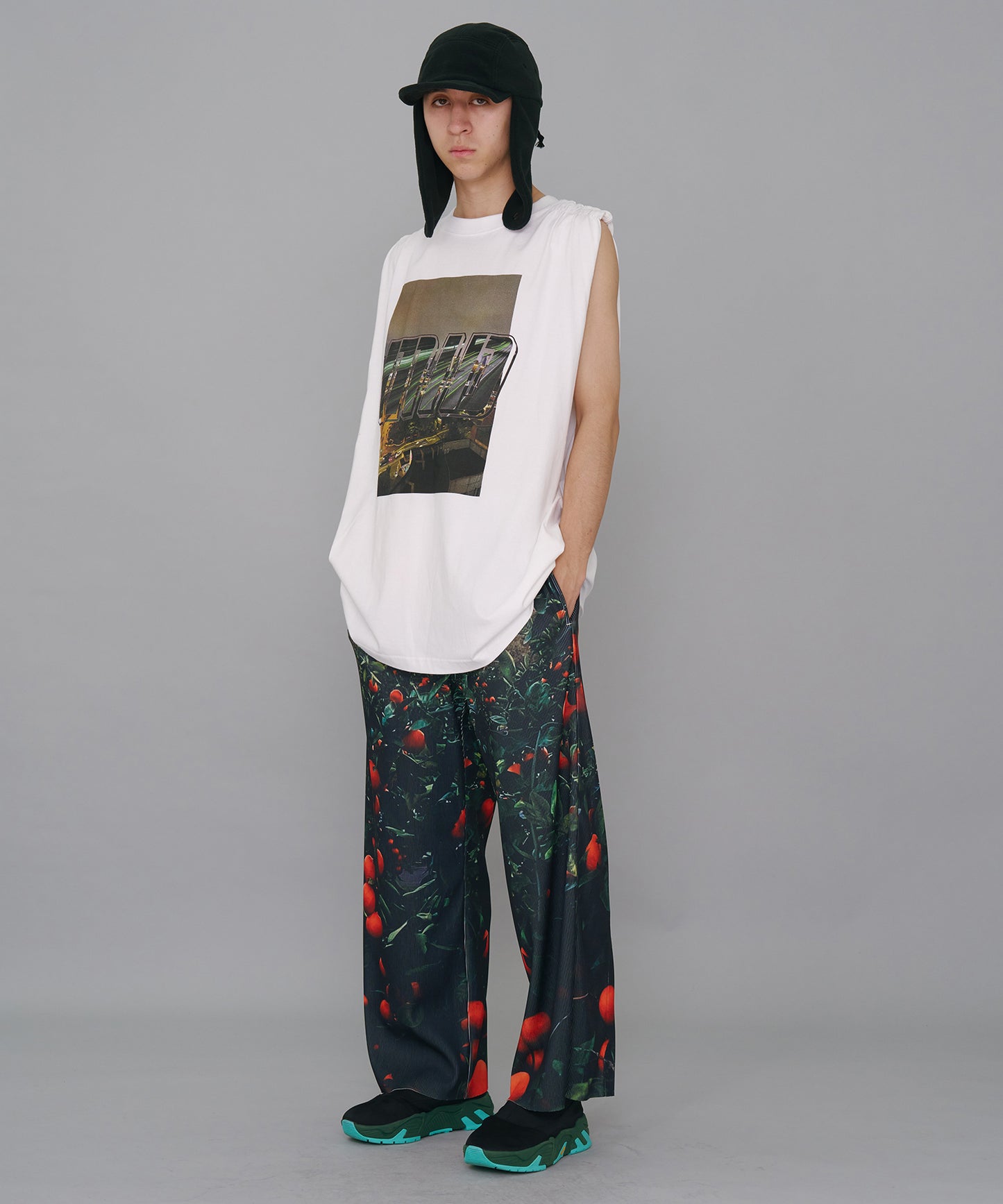 PRINT RIB WIDE PANTS