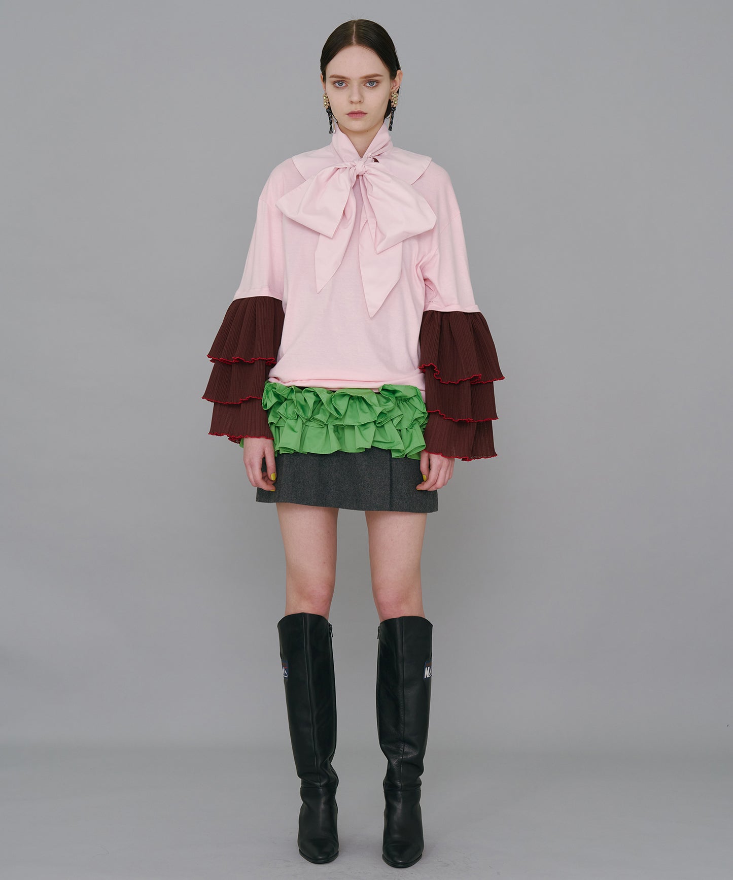 PLEATS FRILL LAYER SLEEVE C/S 【納期9月下旬】