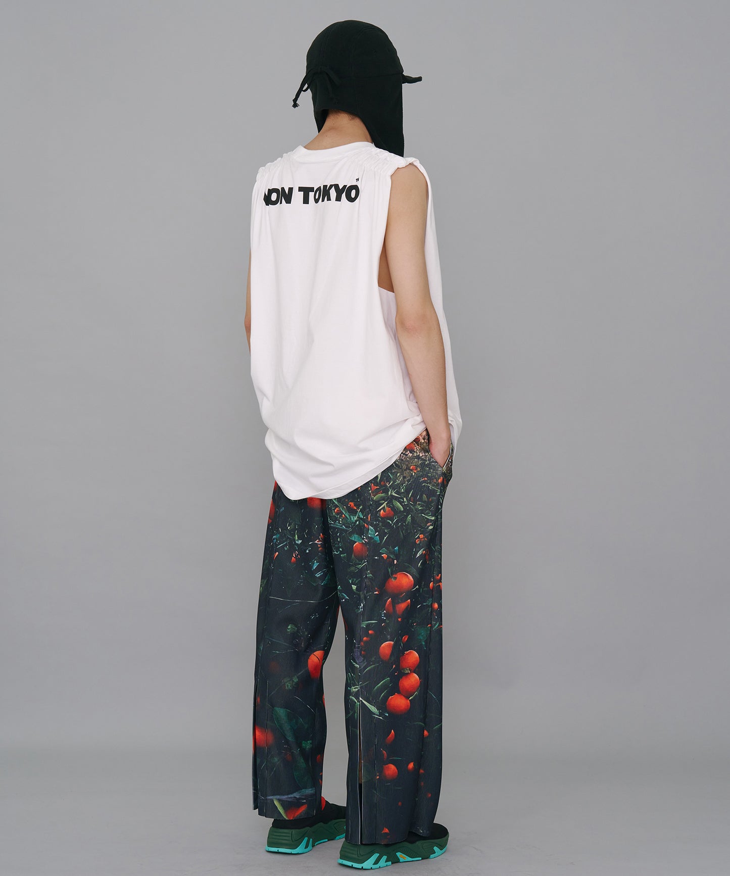 PRINT RIB WIDE PANTS