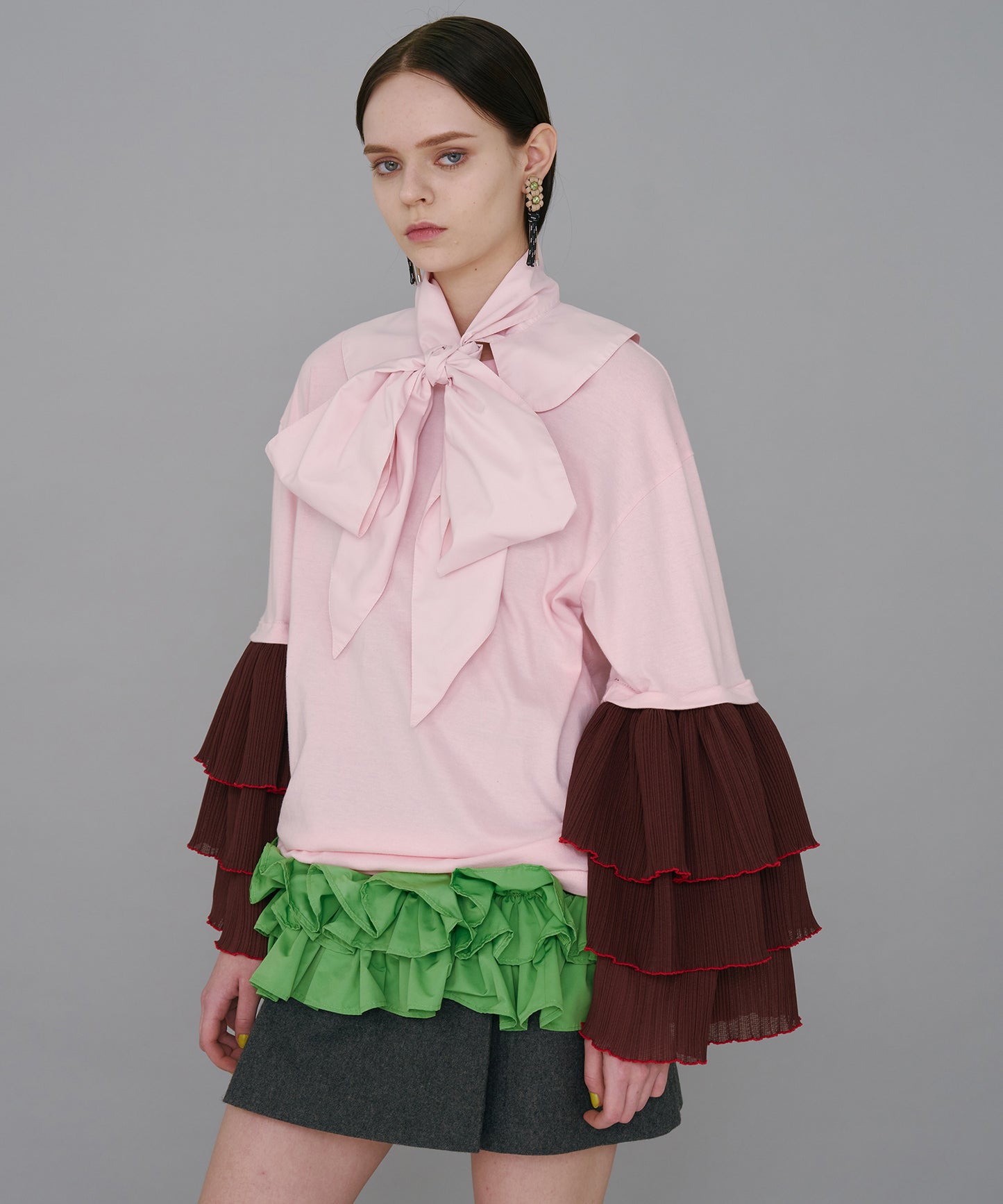 PLEATS FRILL LAYER SLEEVE C/S 【納期9月下旬】