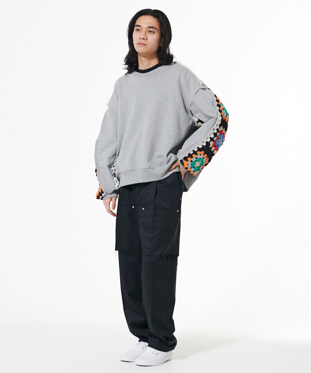 CROCHET SLEEVE SWEAT