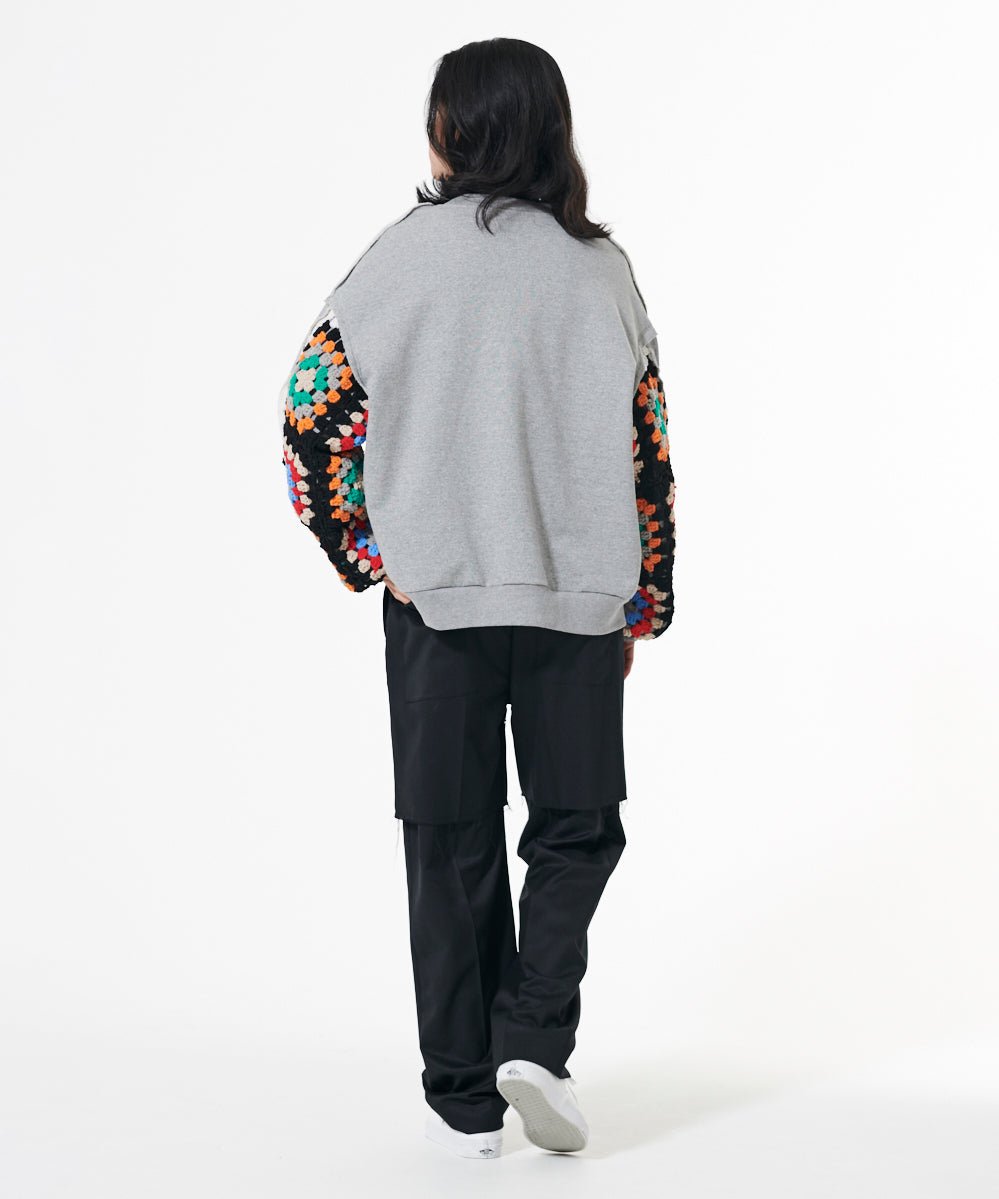 CROCHET SLEEVE SWEAT