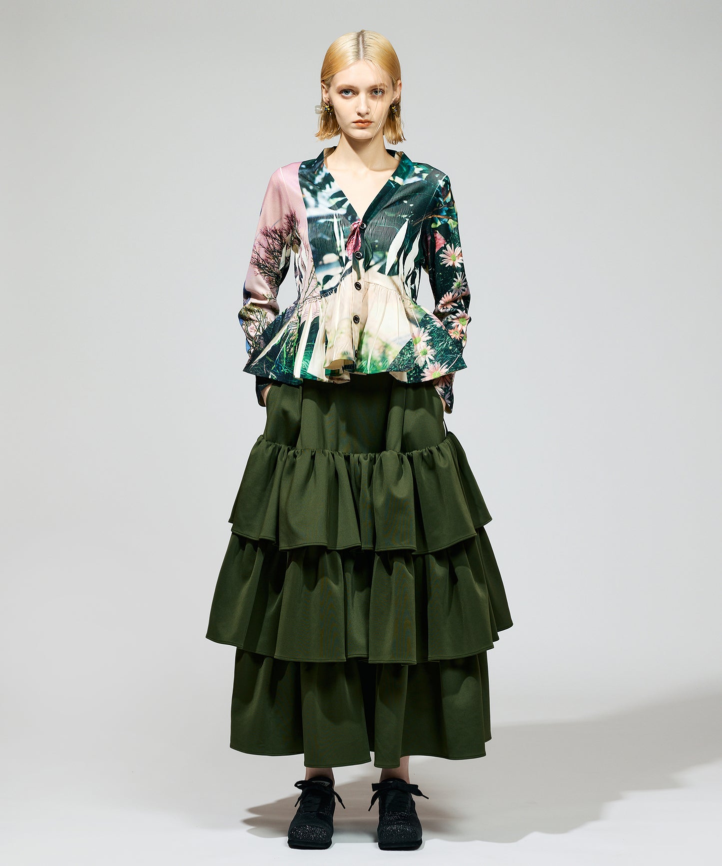 DIRECT PRINT RIB GATHER CARDIGAN