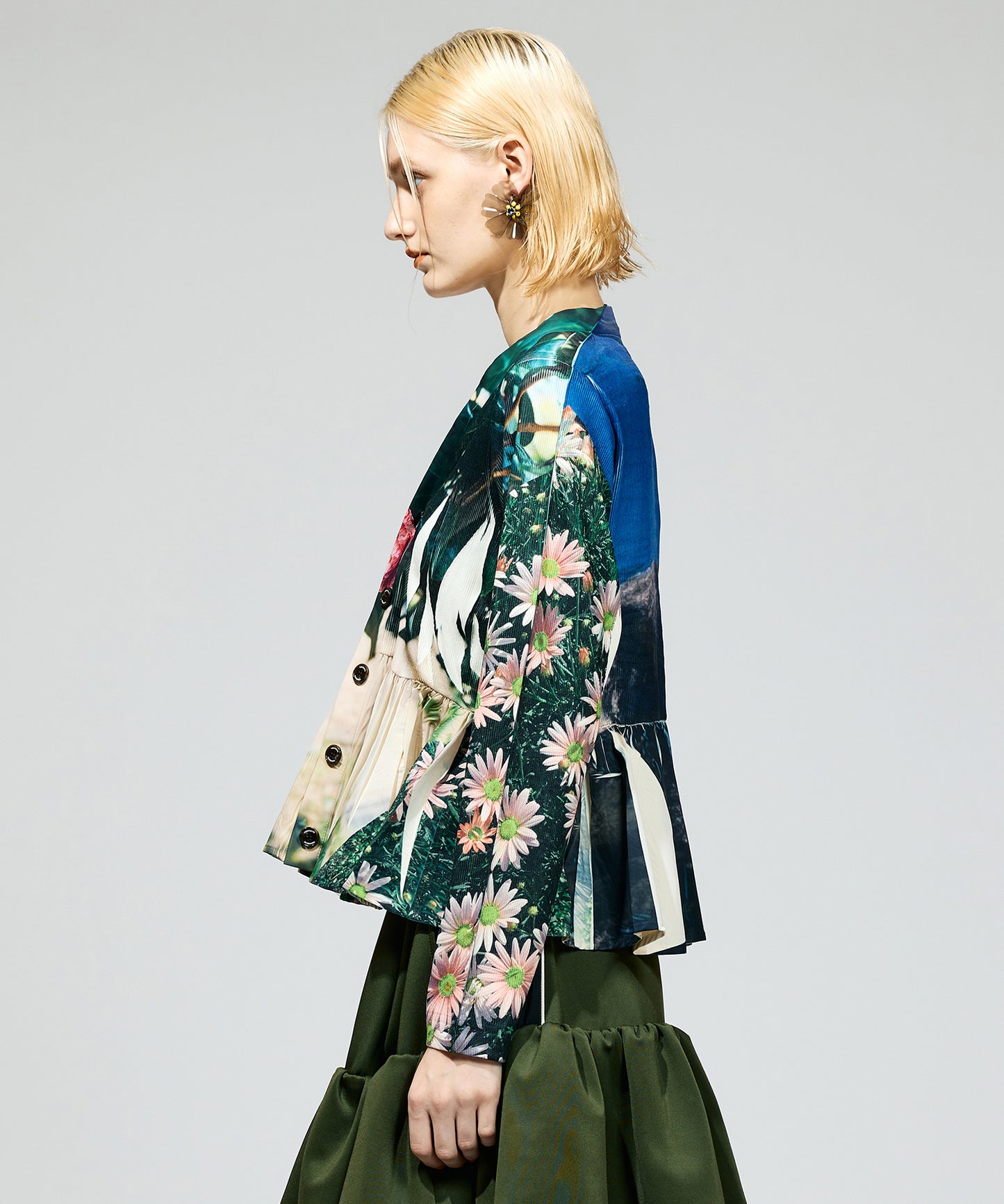 DIRECT PRINT RIB GATHER CARDIGAN